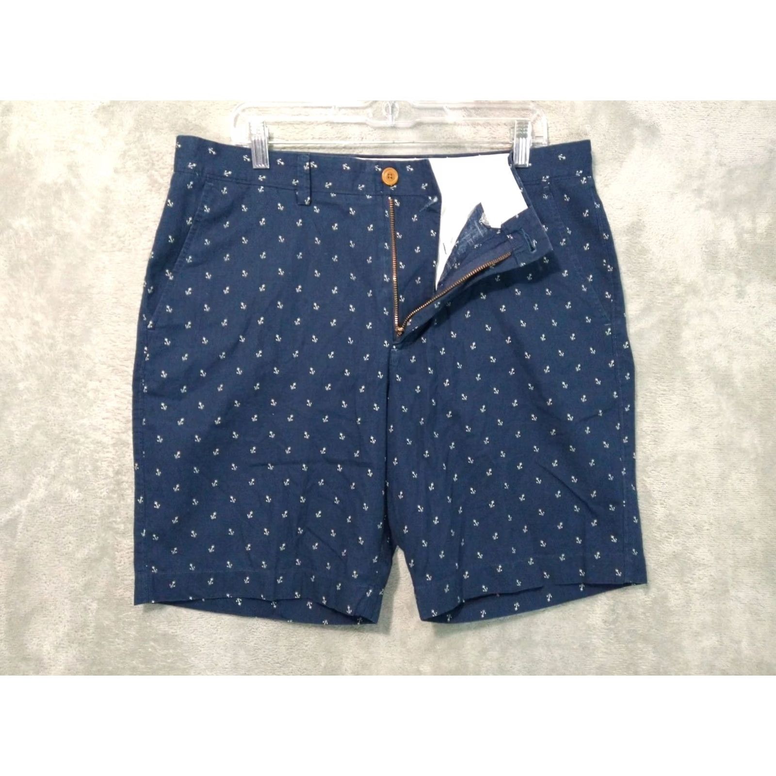 J.Crew J.CREW Shorts Mens 35 Blue Gramercy Cotton Anchor Nautical Preppy Coastal Chino Casual Pocket Pockets Geometric Vintage No Size US 35 - 2 Thumbnail