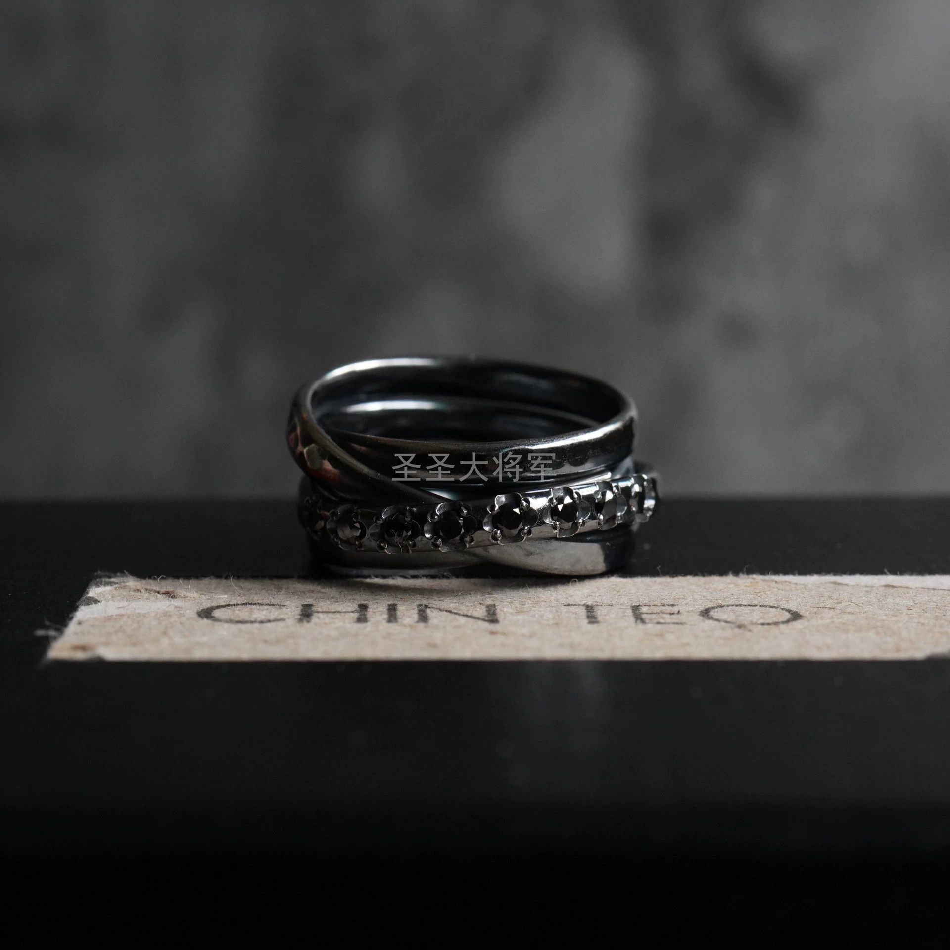 Chin Teo Chin Teo Mini Birdcage 8 Black Diamond Oxidized SS Ring 2 Size ONE SIZE - 4 Thumbnail