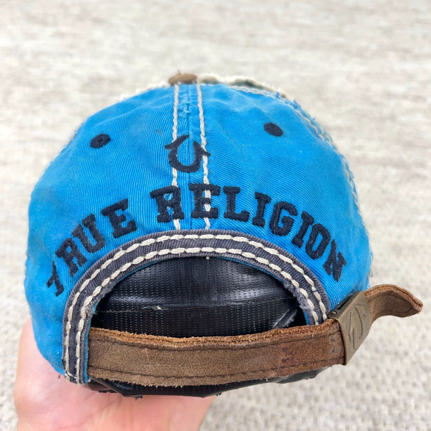 True Religion VINTAGE True Religion Women’s Trucker Hat Buddha Crystal Distressed Cotton Leather Blue 90s Retro Boho Adjustable Size 42" / US 20 - 2 Thumbnail