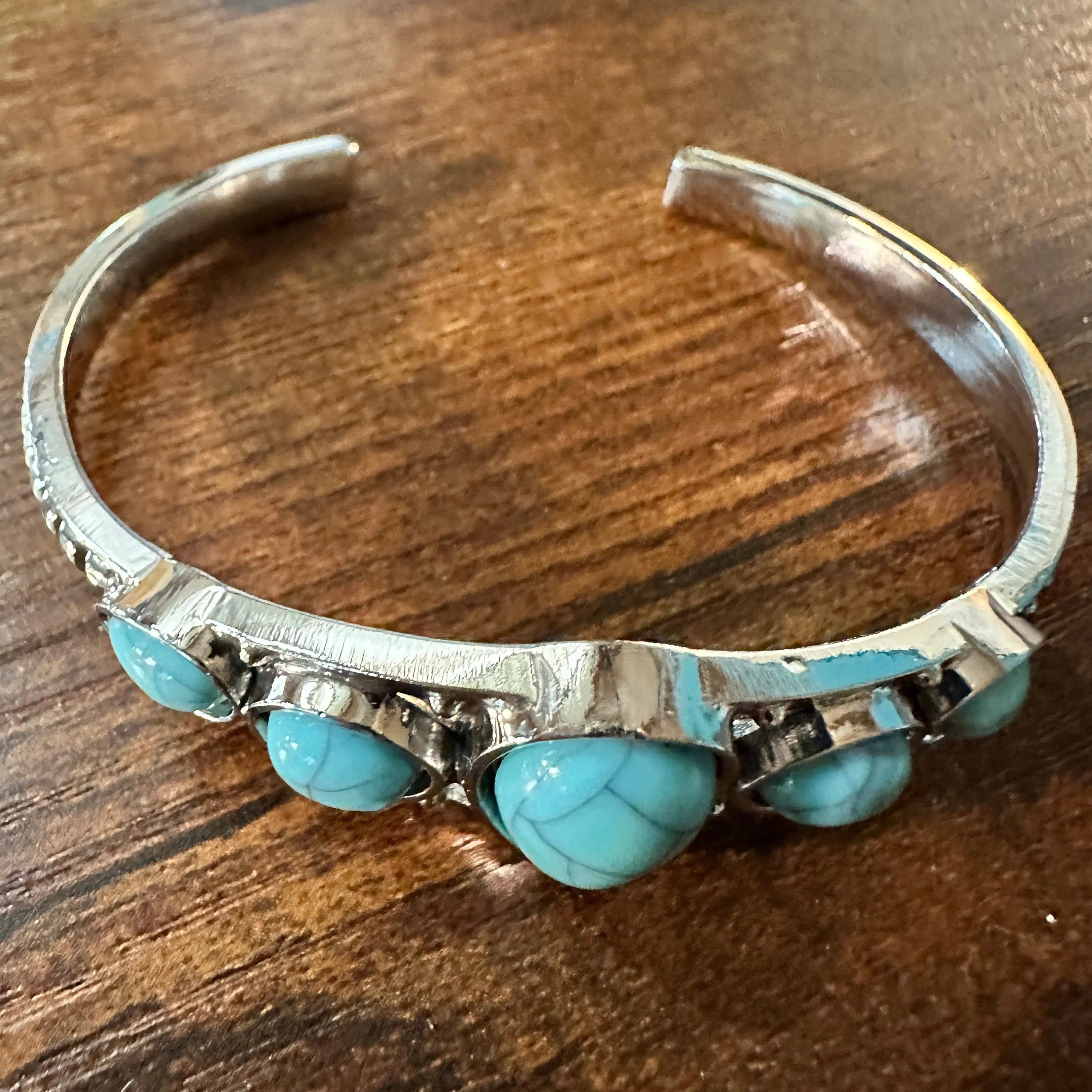 Other Handcrafted Boho Native American Cuff Open Bangle, Turquoise Size ONE SIZE - 3 Thumbnail