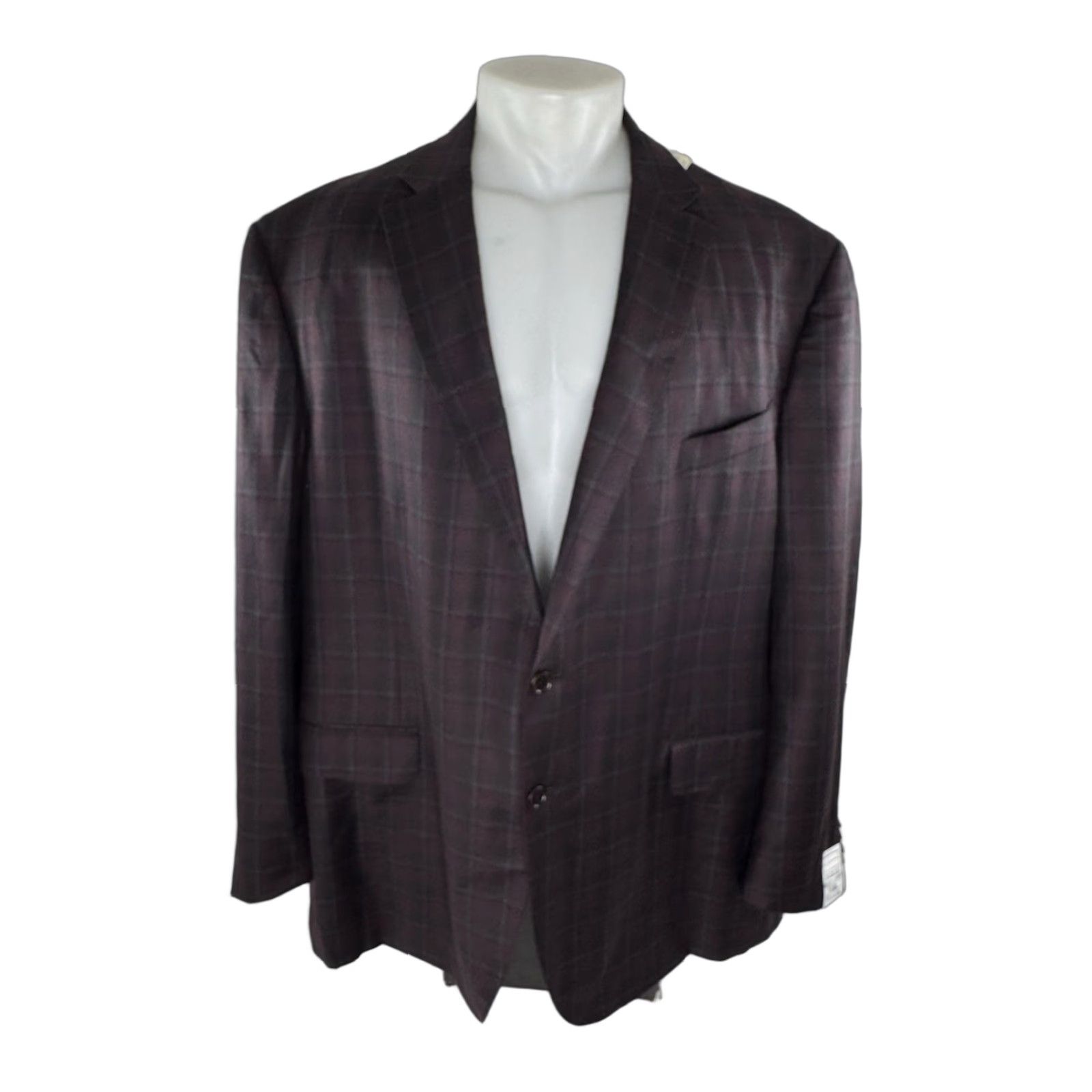 Vintage TRUSSINI Italy - NEW w TAG - WOOL Plaid Blazer Jacket - Mens 52 R - Burgundy / Black / Bluish Gray - 995 MSRP - Jacket Size 52R - 1 Thumbnail