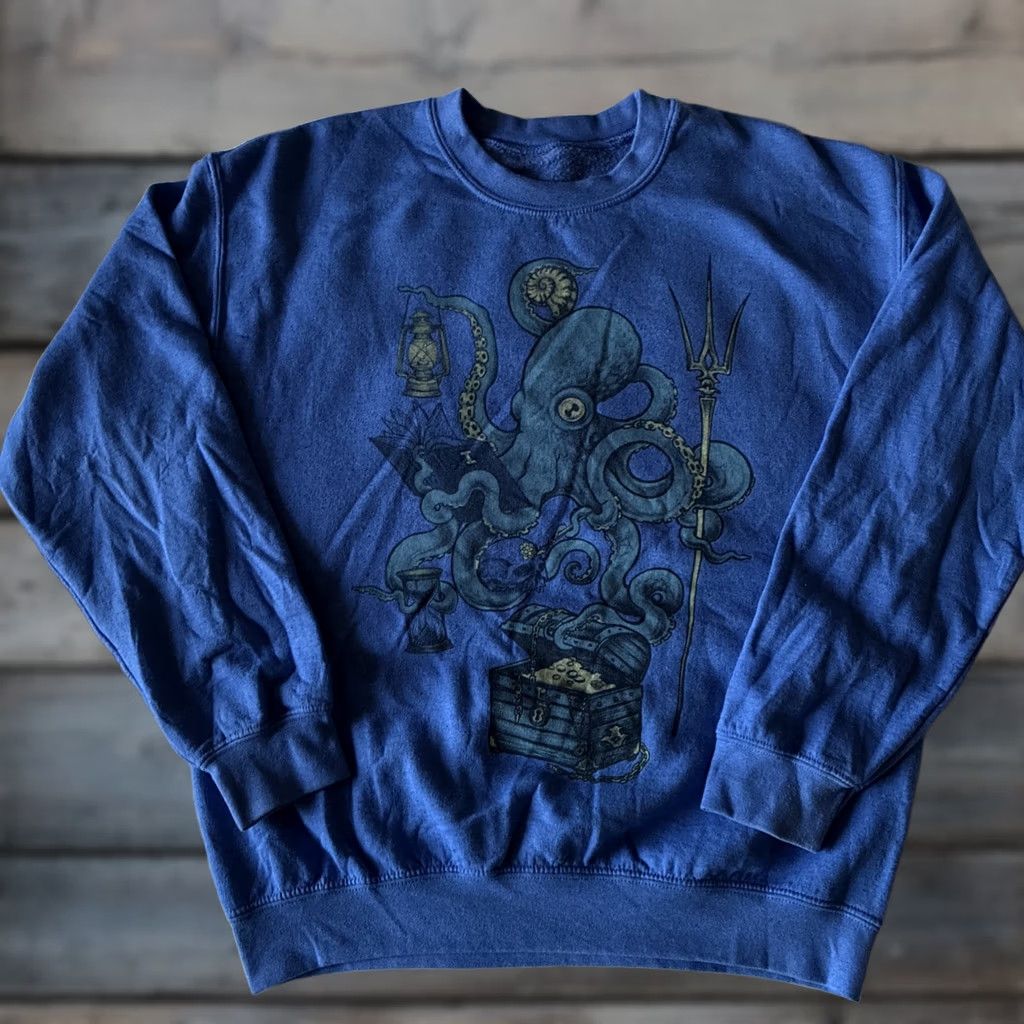 Vintage CURBSIDE Octopus Sweater Mens Medium Blue Crew Neck Pullover Cotton Polyester Size US M / EU 48-50 / 2 - 1 Thumbnail