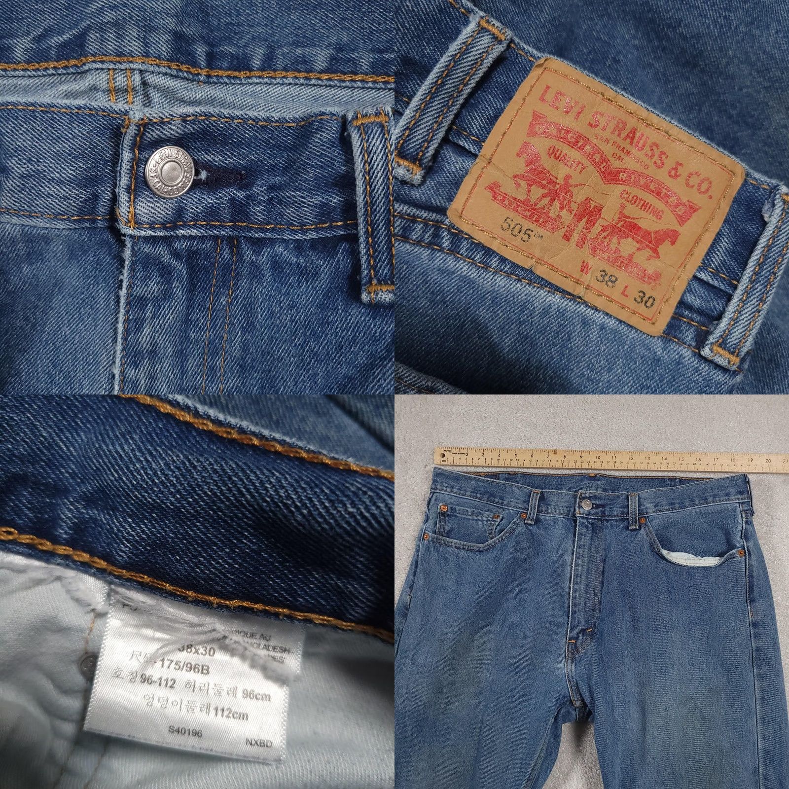 Levi's Levi's 505 Jeans Mens 38x30 Blue Denim Regular Fit Straight Leg Cotton Pockets Zipper Vintage: No Women? Size US 38 / EU 54 - 8 Thumbnail