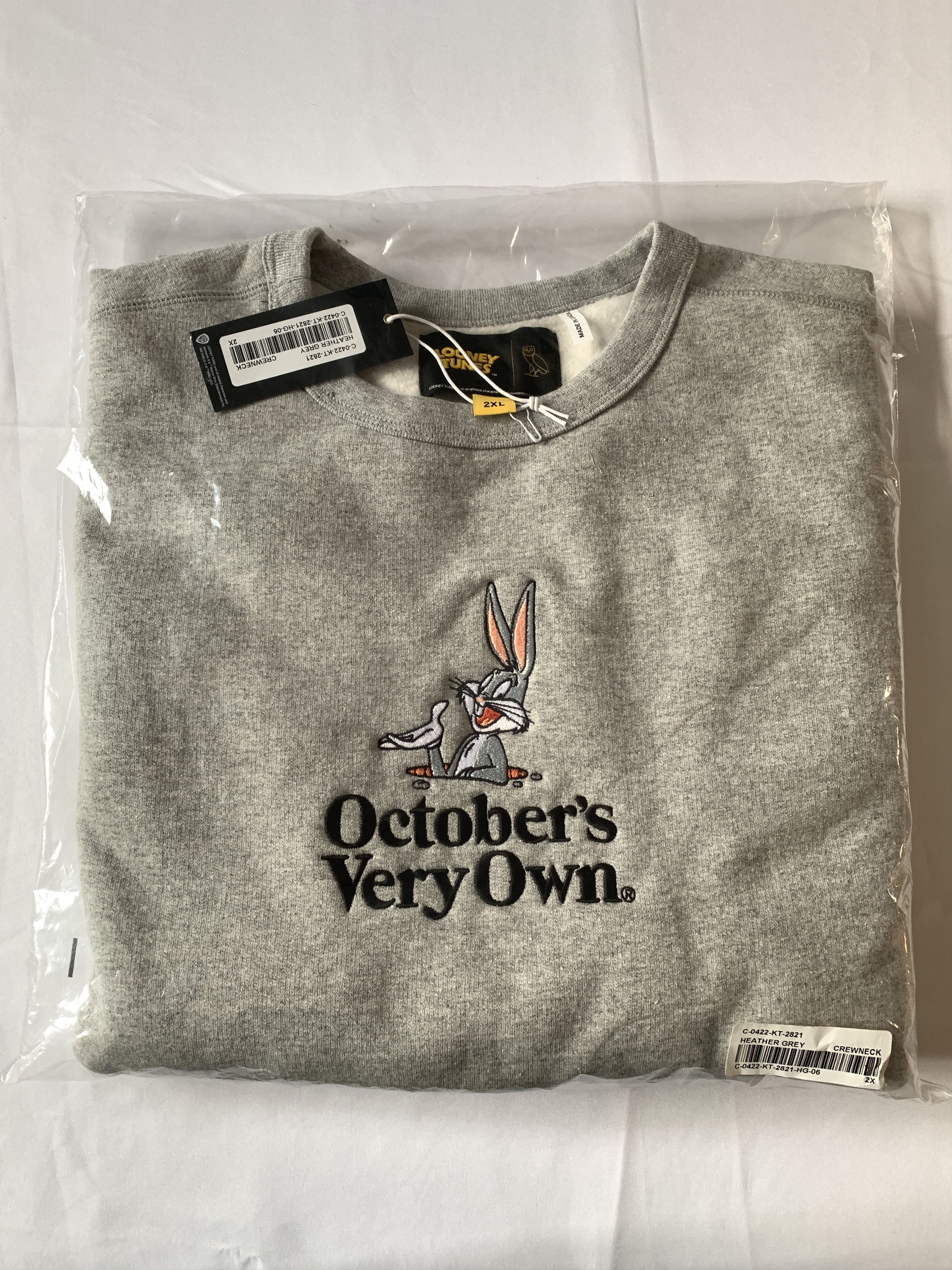Drake OVO x Looney Tunes Bugs Bunny Crewneck Heather Grey Size US XXL / EU 58 / 5 - 2 Thumbnail