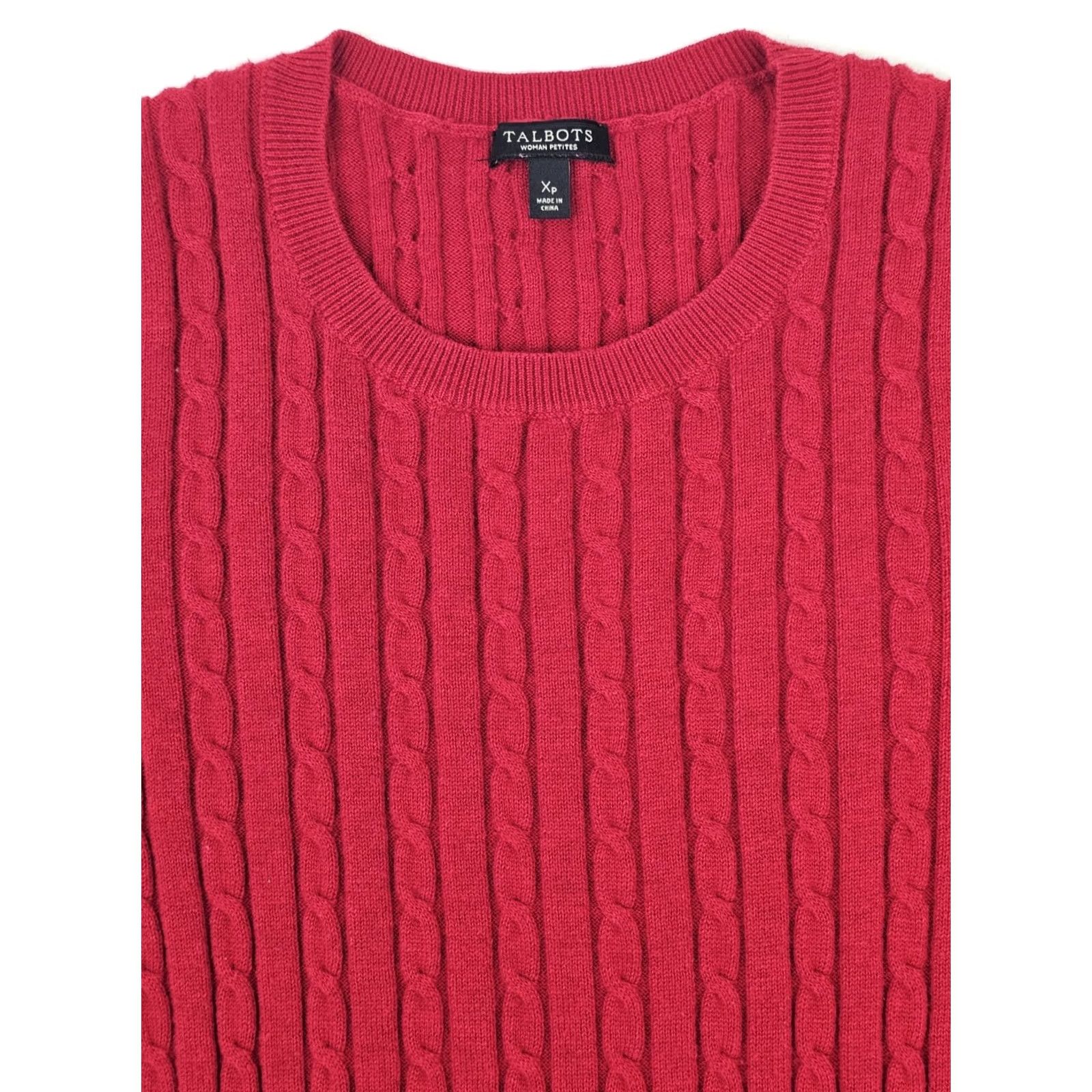 Talbots Talbots Cable Knit Wool Blend Pullover Sweater Women XP (XS Petite) Red EUC Crew Neck Long Sleeve Knits Knots 90s? Size XS / US 0-2 / IT 36-38 - 3 Thumbnail