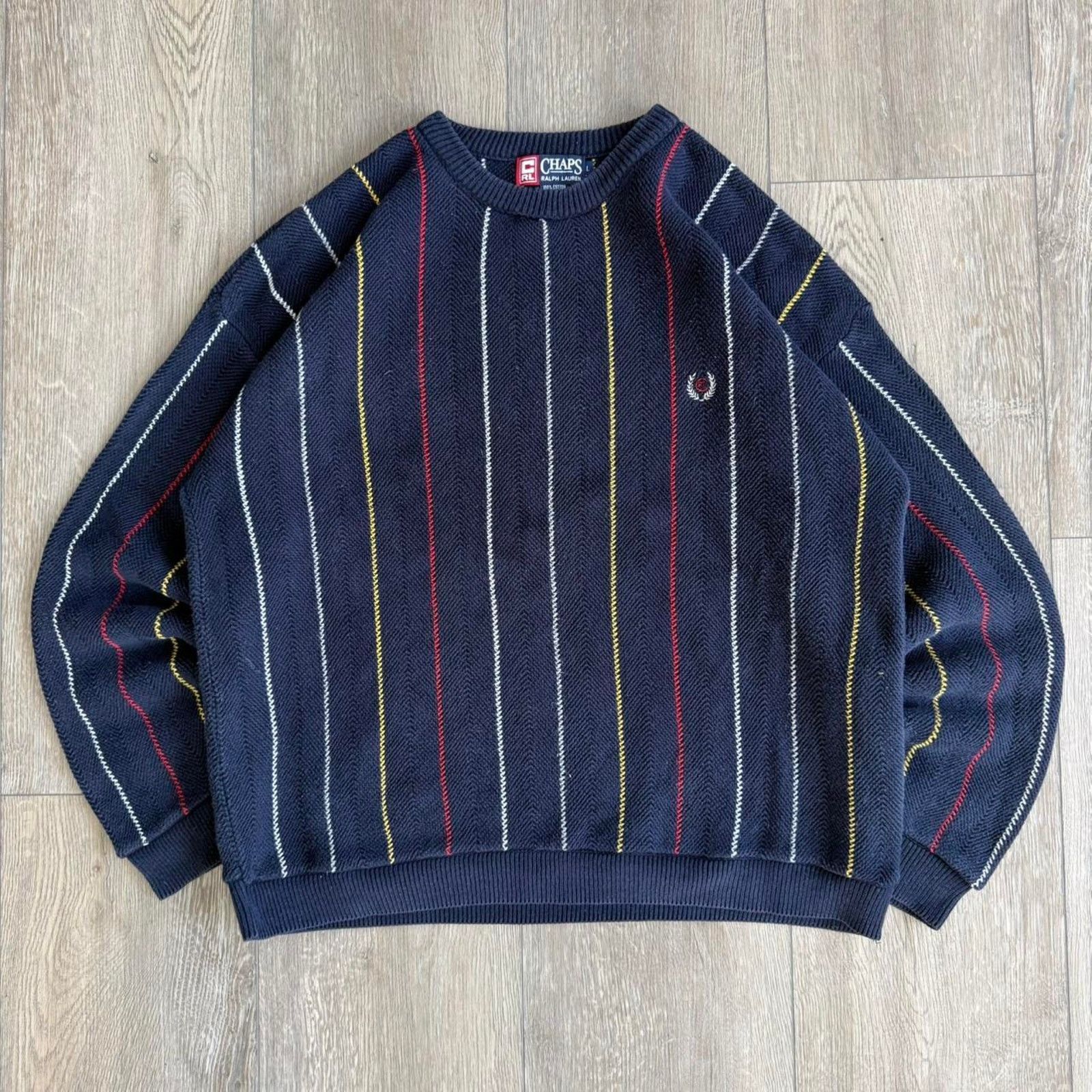 Chaps Vintage 90s chaps striped sweater Size US L / EU 52-54 / 3 - 1 Thumbnail