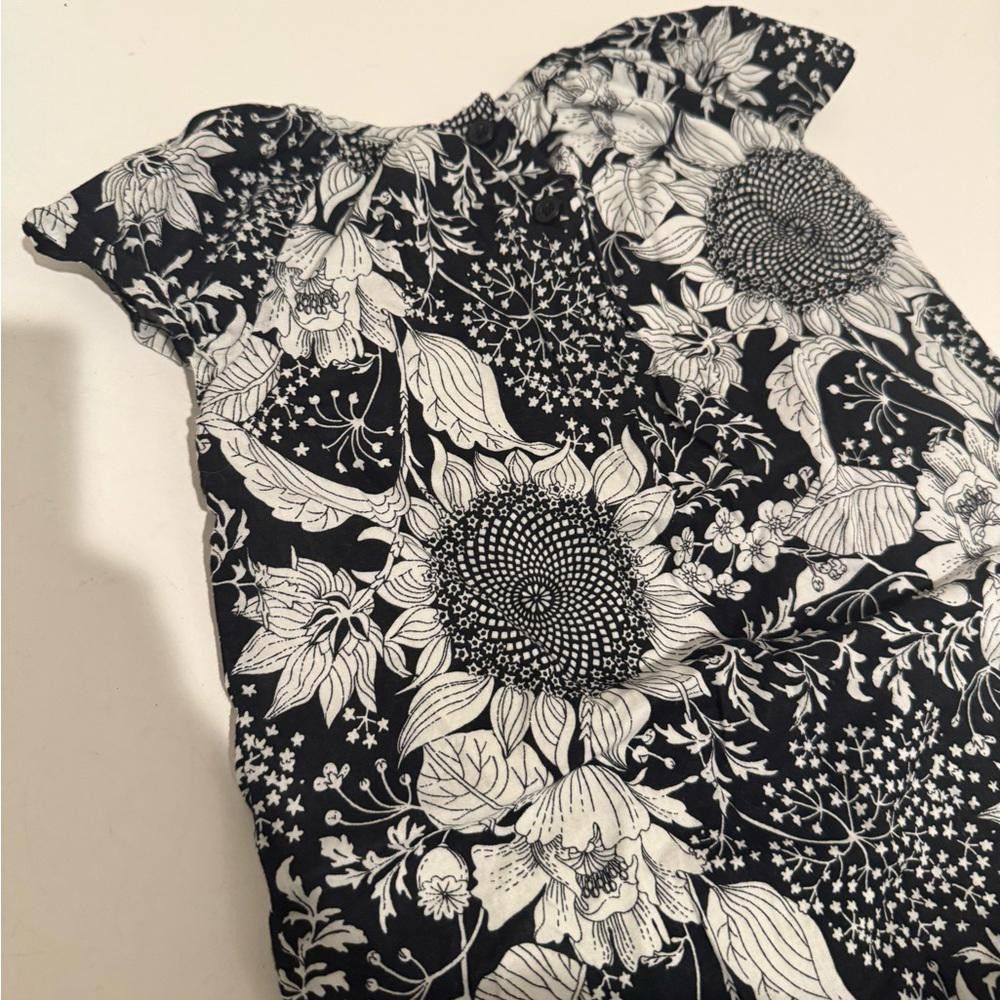 Gap Baby GAP Floral Black and White Print Short Sleeve Dress 2T Size ONE SIZE - 6 Thumbnail