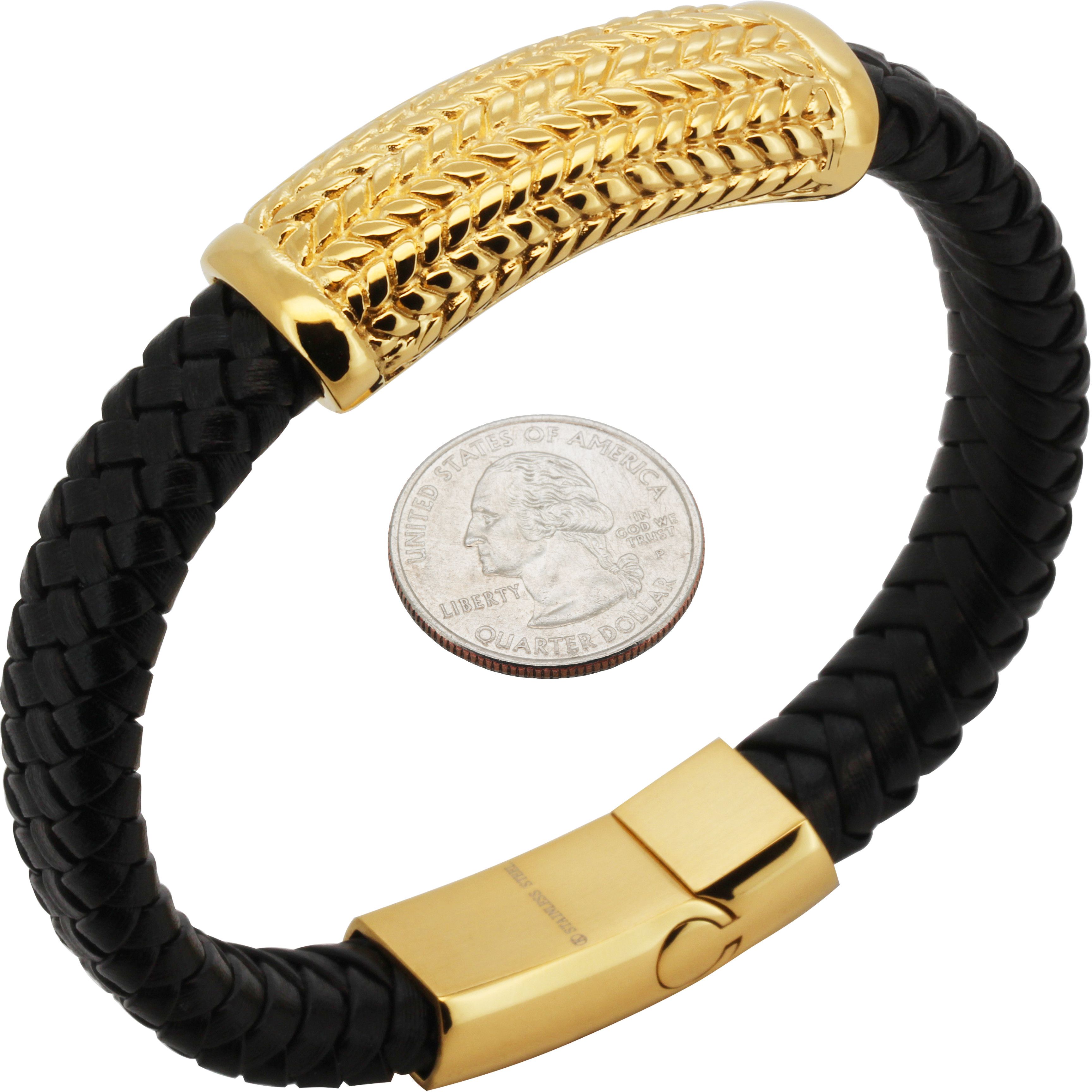 Other 316L Stainless Steel 18kGP 16mm Braided Leather Bracelet8.5” Size ONE SIZE - 1 Preview