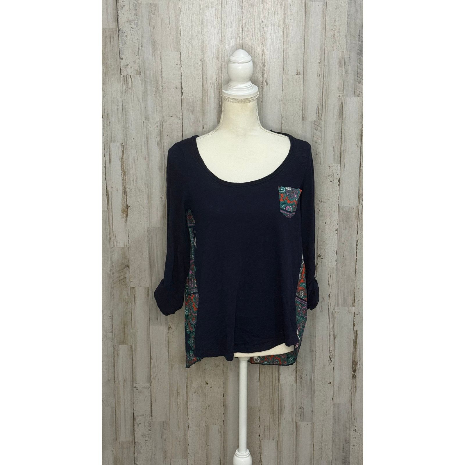 Anthropologie Anthropologie Women Blue Paisley Pleated Long Sleeve T-Shirt Size M / US 6-8 / IT 42-44 - 1 Thumbnail
