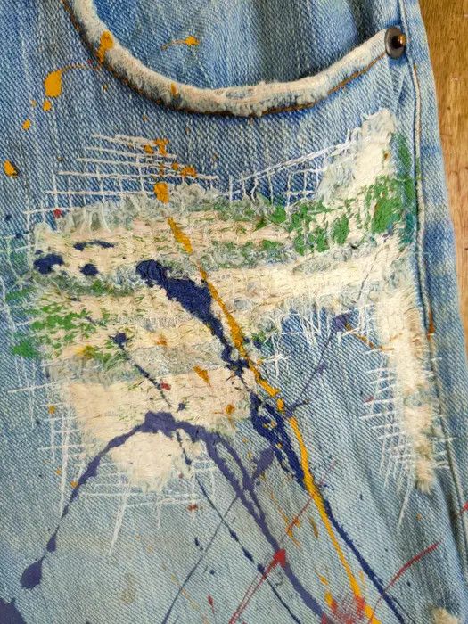 Japanese Brand Exhibitionist Japan distressed sashiko denim #46-754DLL Size US 30 / EU 46 - 3 Thumbnail