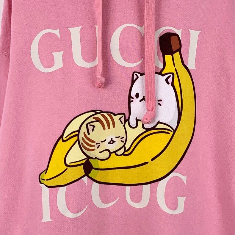 Gucci Gucci Pink banana cat letter print cotton round-neck long- Size L / US 10 / IT 46 - 4 Thumbnail