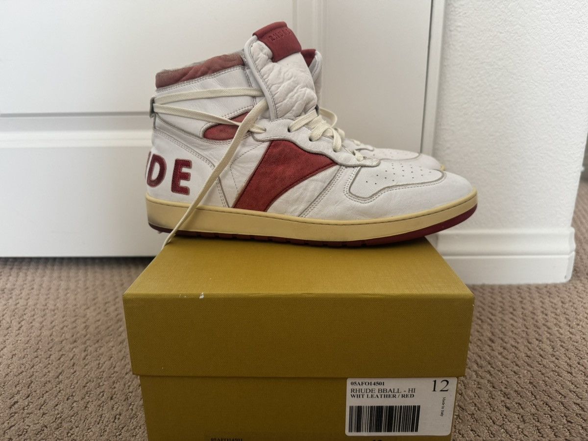 Rhude Rhude hi bball sneakers red/white leather Size US 12 / EU 45 - 2 Thumbnail