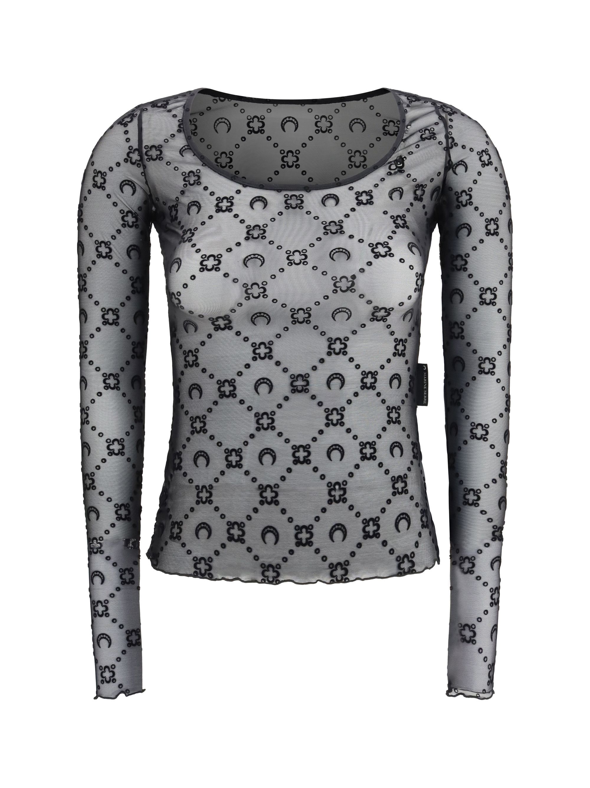 Marine Serre Moonogram Mesh Flock Long Sleeves Roundneck Top Size S / US 4 / IT 40 - 1 Thumbnail
