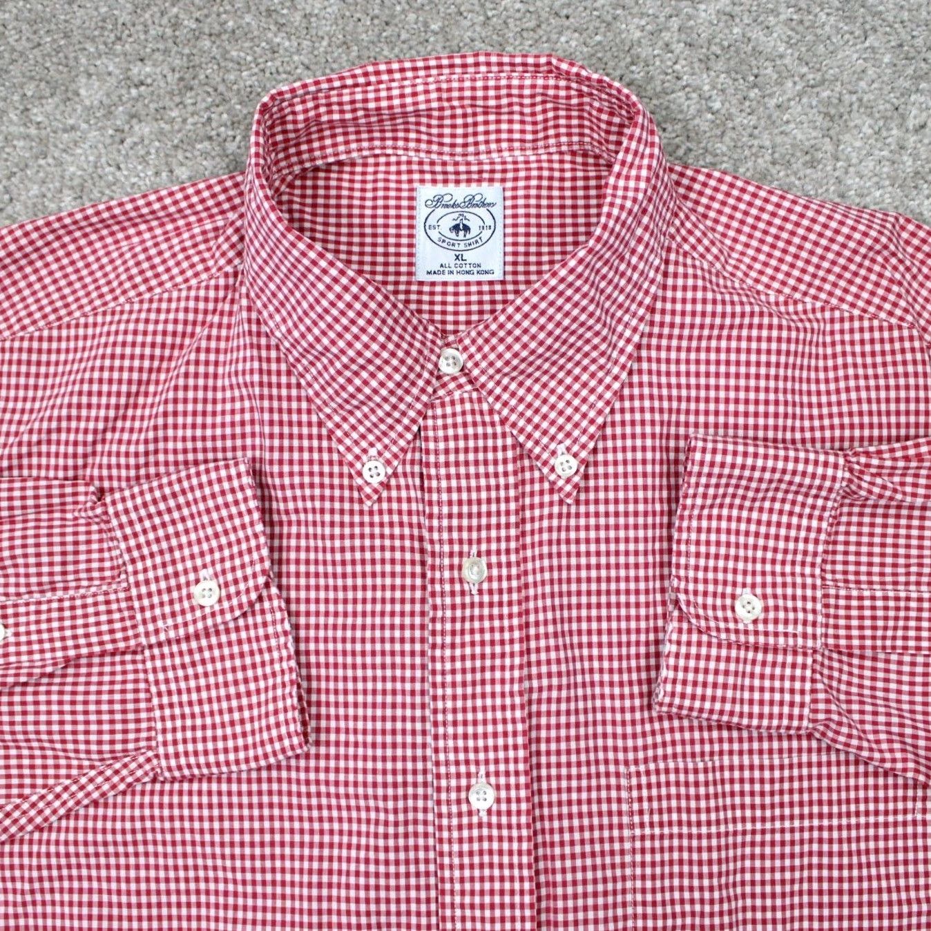 Brooks Brothers Brooks Brothers Sport Shirt Mens XL Red/White Checkered Cotton L/S Button-Down Size US XL / EU 56 / 4 - 2 Thumbnail