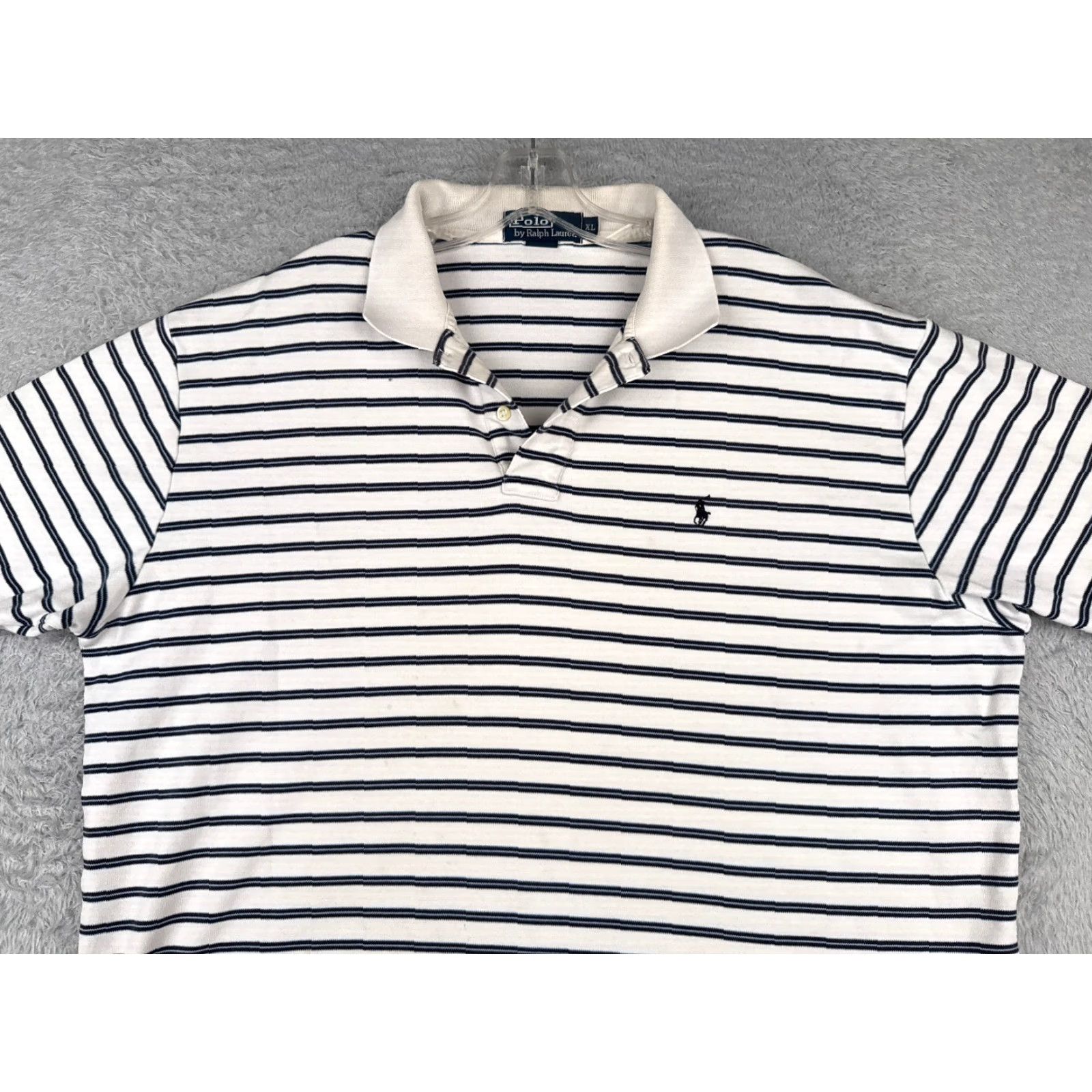 Ralph Lauren VINTAGE Ralph Lauren Polo Shirt Men XL White Blue Stripe Cotton Read Size US XL / EU 56 / 4 - 4 Thumbnail
