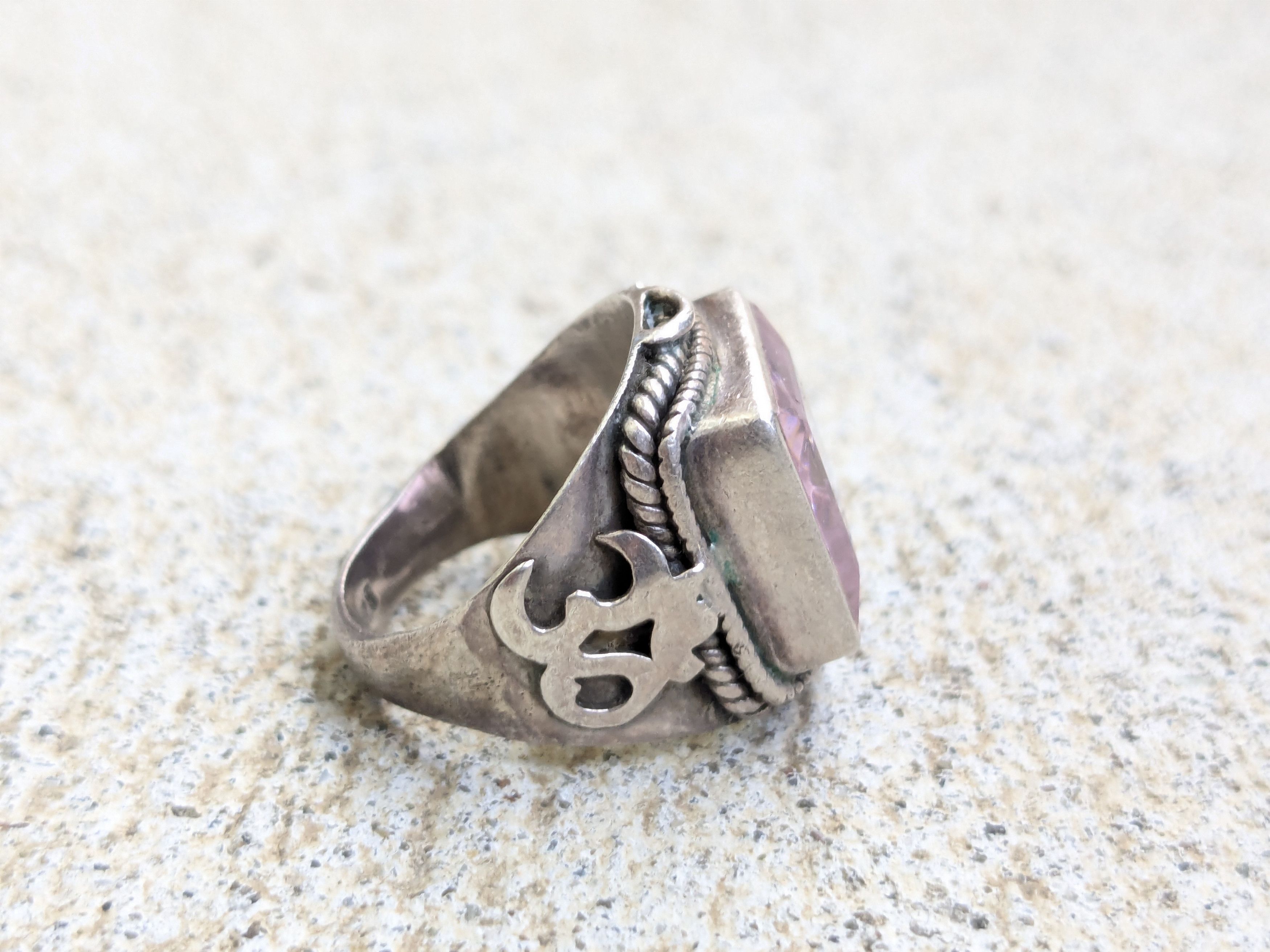 Jewelry × Vintage Vintage Sterling Silver Ring Pink Topaz 7.25 Square Ohm Om Size ONE SIZE - 7 Thumbnail