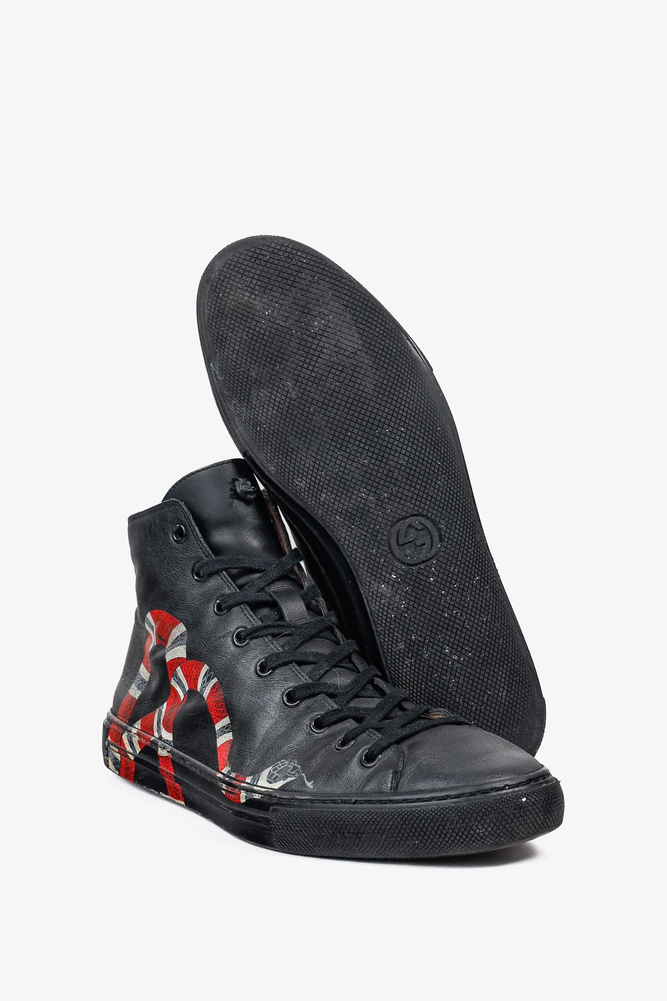 Gucci Gucci Black Leather Kingsnake High Top Sneakers Size US 8.5 / EU 41-42 - 4 Thumbnail