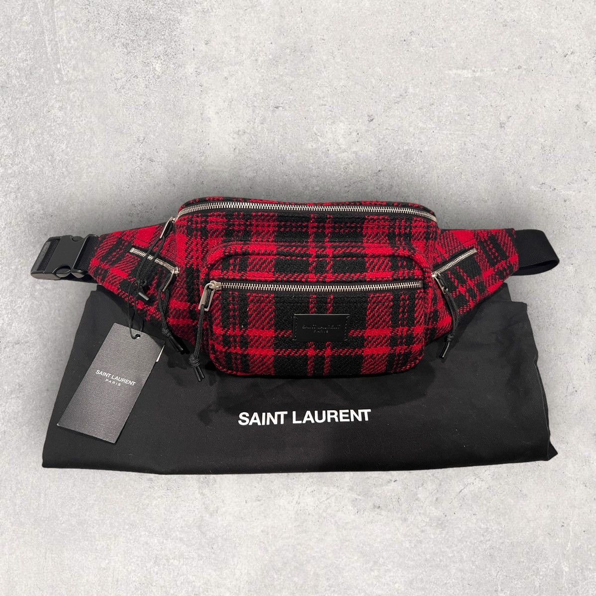 Saint Laurent Tartan Plaid Wool Belt Bag