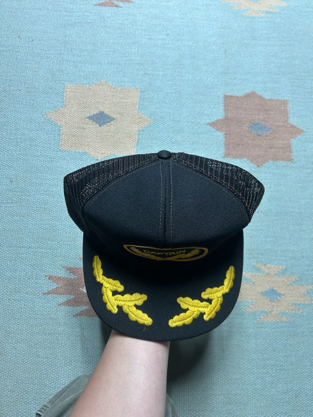 Vintage Vintage trucker hat mesh captain patch gold leaf USN navy Size ONE SIZE - 3 Thumbnail