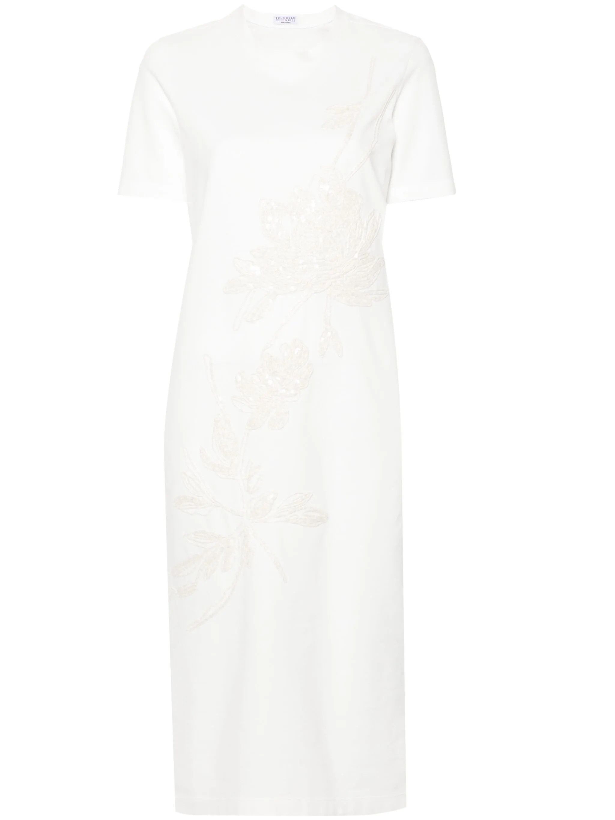 Brunello Cucinelli o1y0725 Midi Dress in White Size S / US 4 / IT 40 - 1 Thumbnail