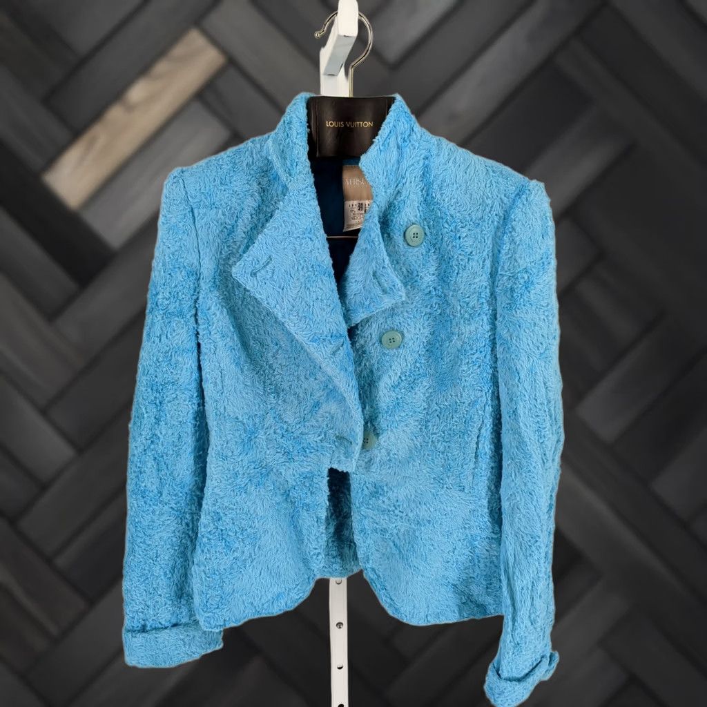 Versace VINTAGE Versus Versace Jacket Women Fur Sky Blue 42 Italy Short Bold Rockstar 90s Size M / US 6-8 / IT 42-44 - 1 Thumbnail