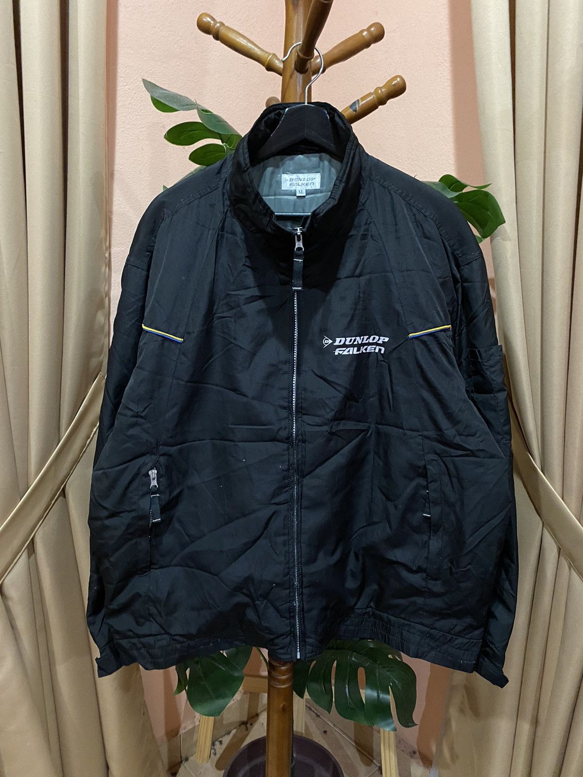Vintage Dunlop Falken Racing Jacket – Black Lightweight Zip-Up, XL Size US XL / EU 56 / 4 - 1 Thumbnail