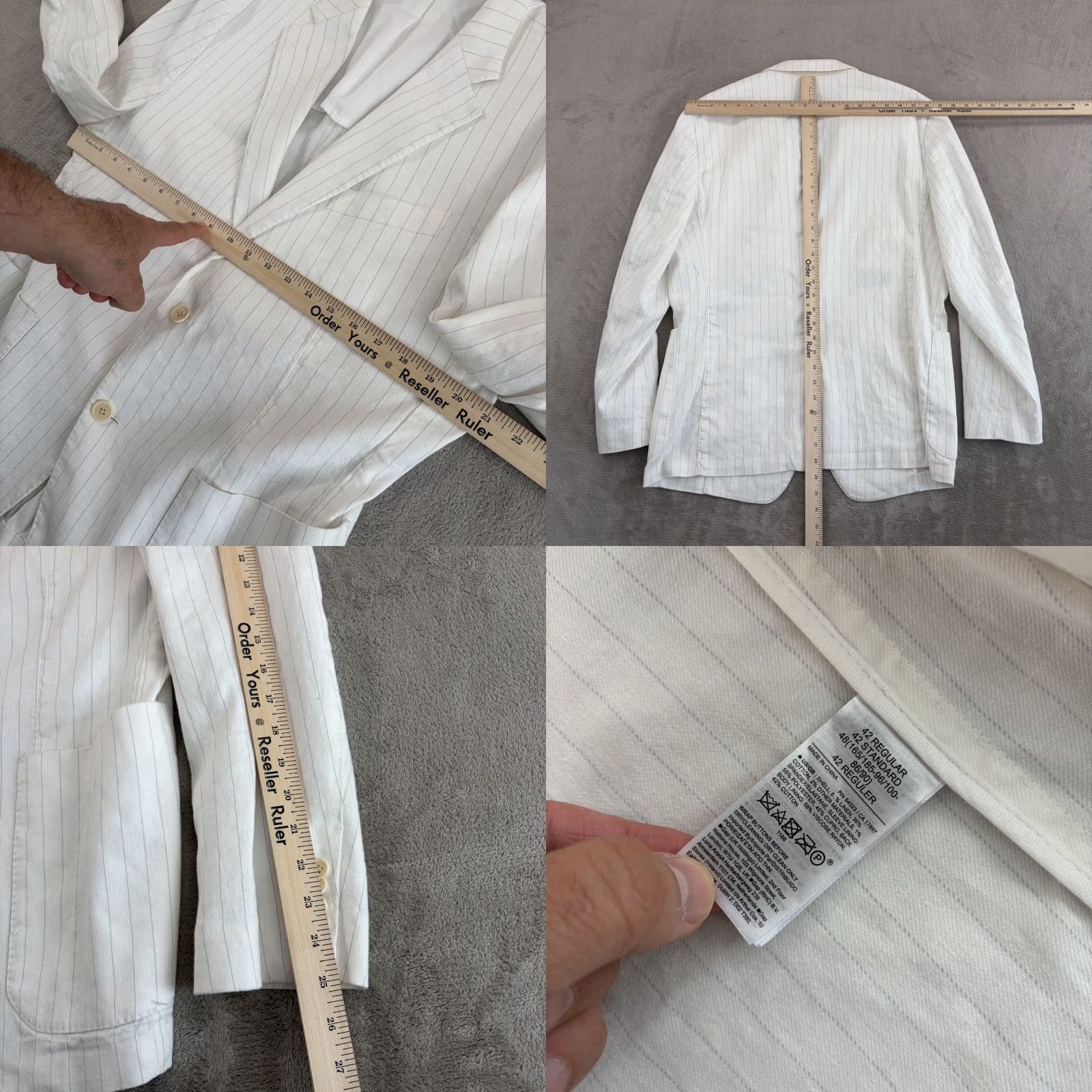 Banana Republic Banana Republic Blazer Mens 42 White Grey Striped Linen Tessuti di Sondrio Size 42R - 8 Thumbnail