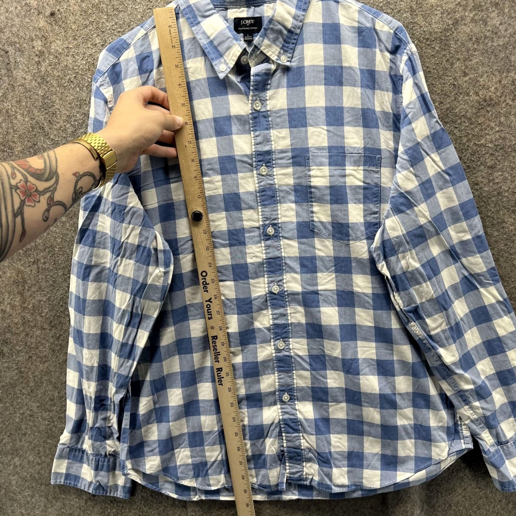 J.Crew J.Crew Shirt Mens L Blue White Gingham Heathered Cotton Button-Down Casual Pocketed Long Sleeve Size US L / EU 52-54 / 3 - 6 Thumbnail