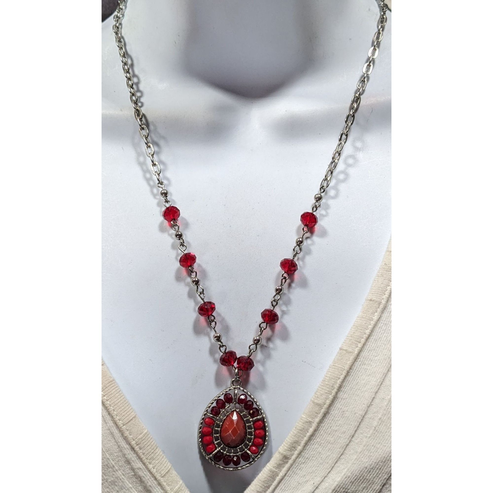Other Bohemian Teardrop Necklace Red And Silver Tone Size ONE SIZE - 4 Thumbnail