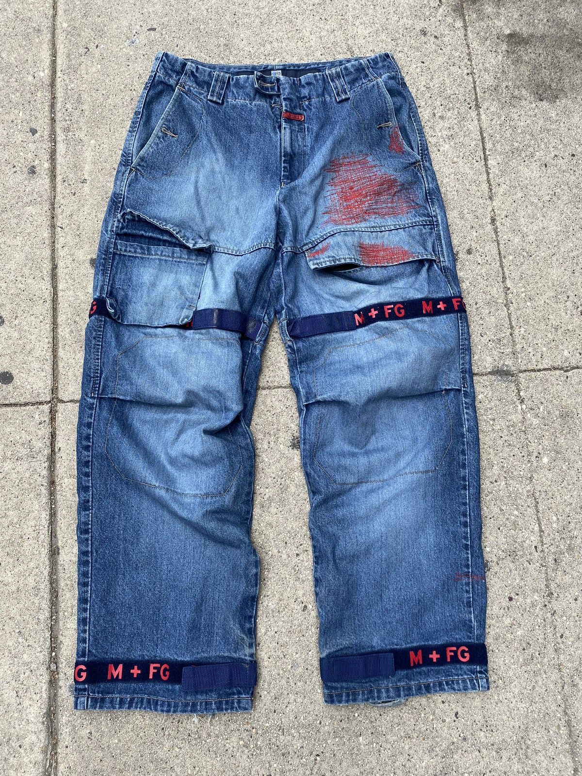 Image of Marithe Francois Girbaud Girbaud Strap Denim Jeans in Blue, Men's (Size 36)