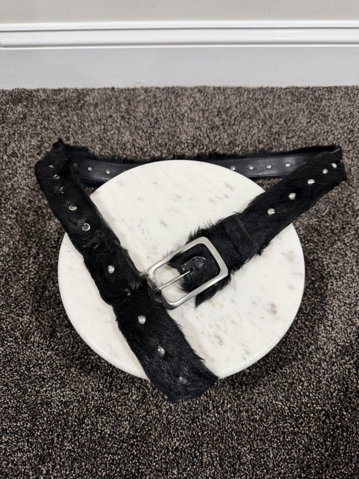 Dries Van Noten Dries Van Noten FW22 Black Fur Horsehair Studded Belt Size ONE SIZE - 5 Thumbnail