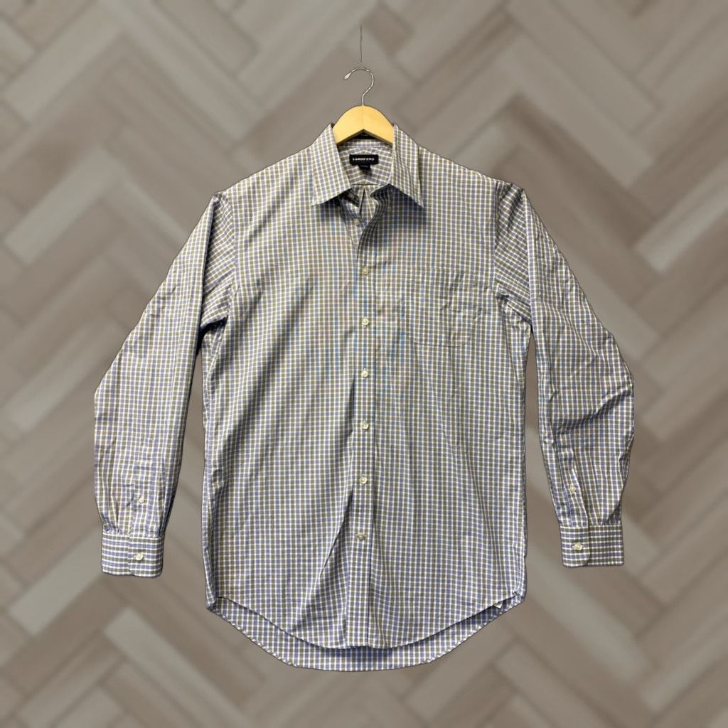 Lands' End VINTAGE Lands' End Men’s Dress Shirt Plaid Check Long Sleeve Button-Down TALL 16 Gray Green All Seasons Size US L / EU 52-54 / 3 - 1 Thumbnail