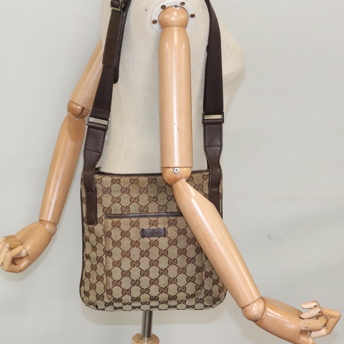 Gucci GUCCI GG Canvas Shoulder Bag Beige Dark Brown Silver Size ONE SIZE - 24 Thumbnail