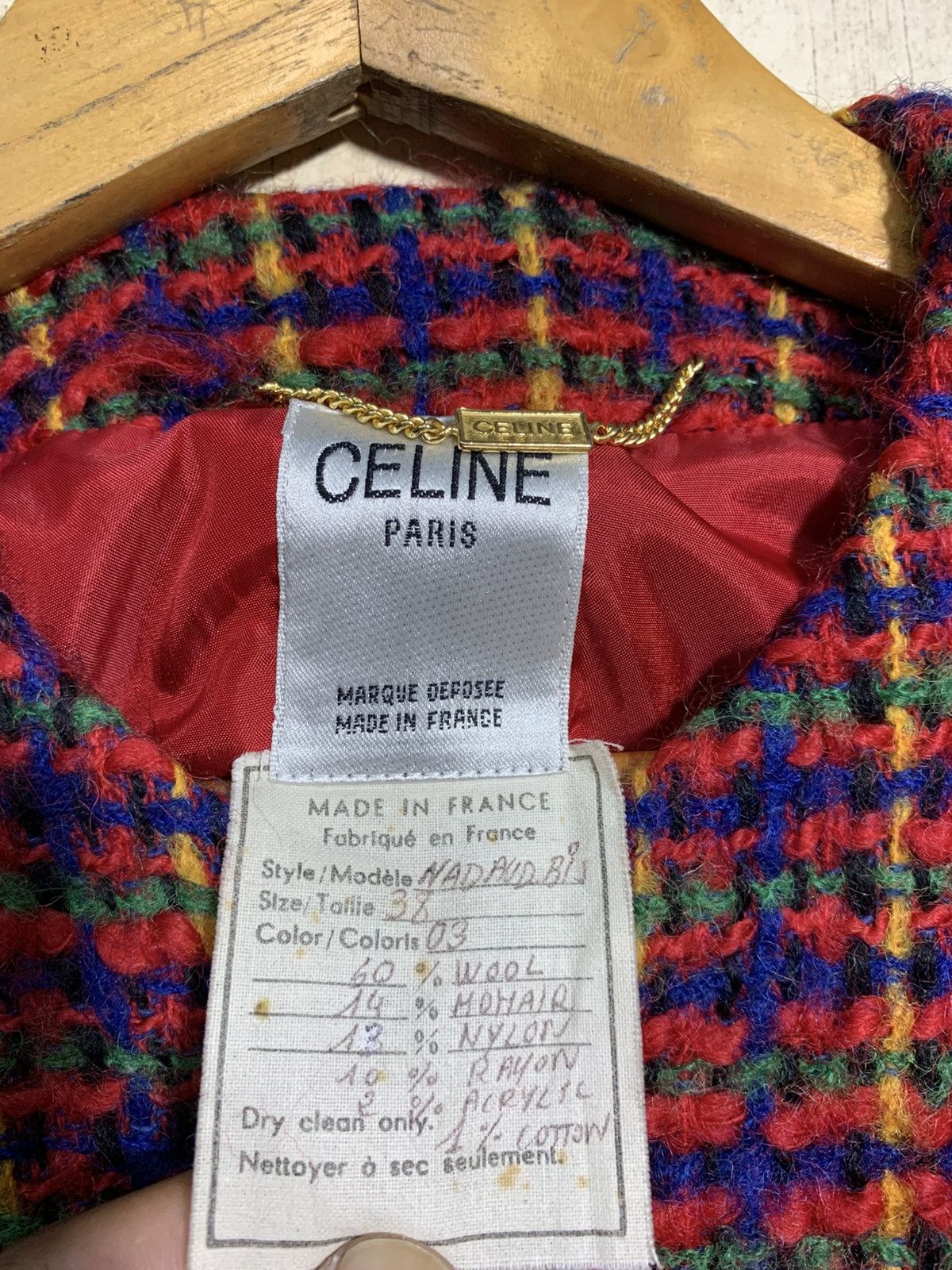 Celine × Vintage 🔥VTG 80S CELINE TWEED JACKETS GOLD BUTTON 4 POCKETS Size M / US 6-8 / IT 42-44 - 9 Thumbnail