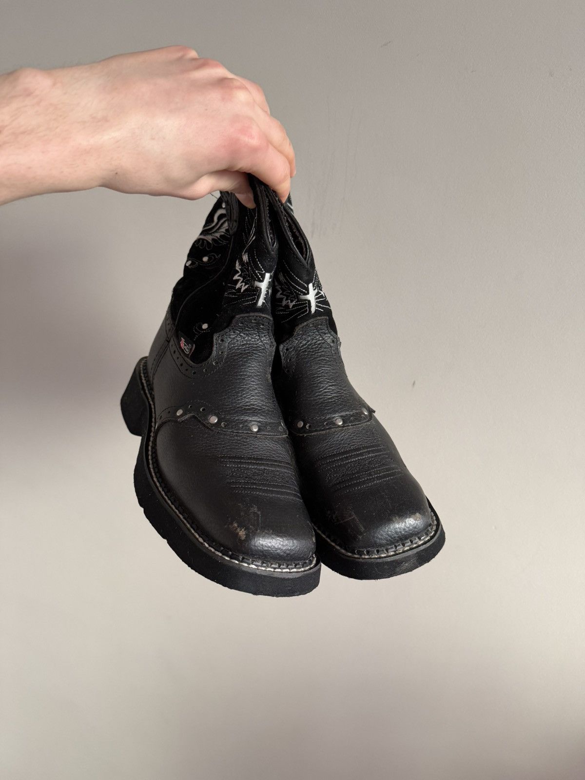 Justin Boots Justin Boots Black Leather Western Biker Boots Size US 7.5 / IT 37.5 - 6 Thumbnail