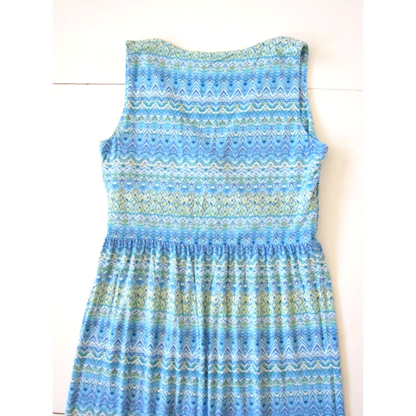 J. Jill J.Jill Rayon Stretch Blue Green Yellow Chevron V-Neck Long Maxi Tank Sun Dress S Size S / US 4 / IT 40 - 5 Thumbnail