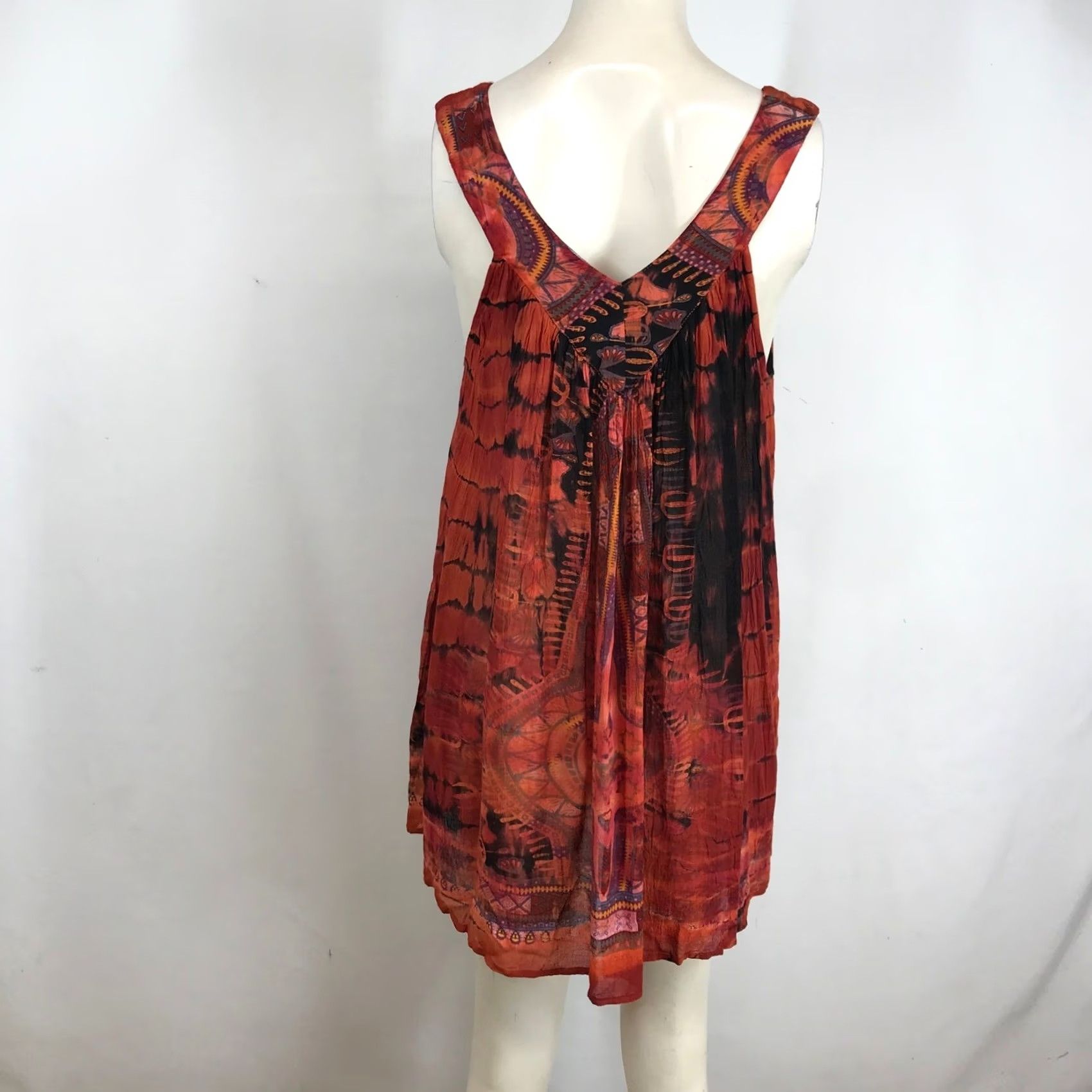 Vintage GreaterGood Orange Tie Dye Mandala Print V-Neck Boho Mini Dress Womens S/M Size S / US 4 / IT 40 - 5 Thumbnail