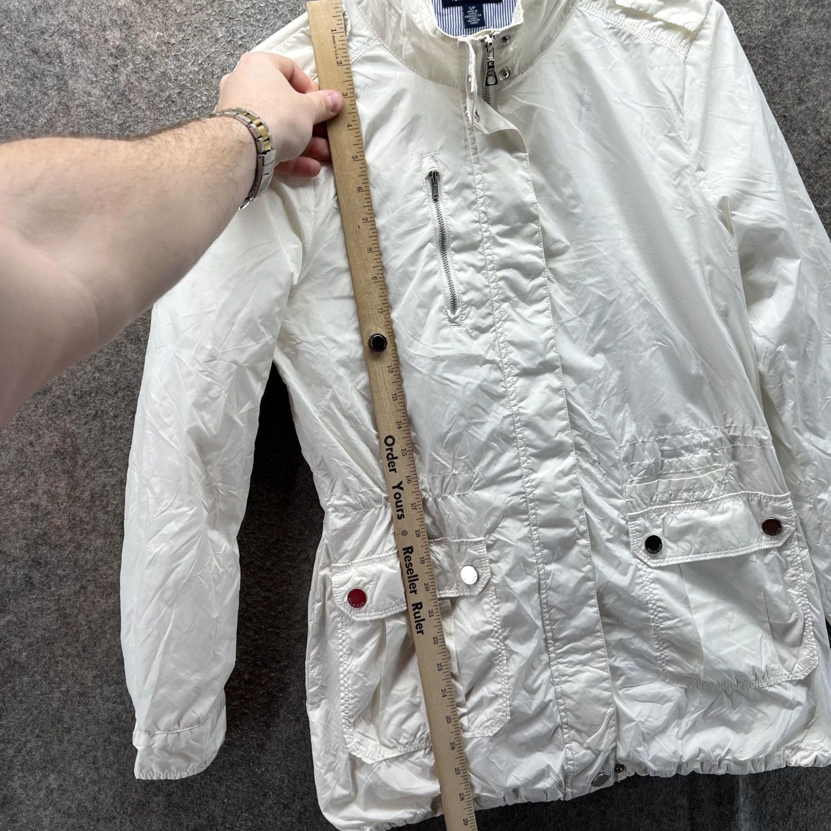 Tommy Hilfiger Tommy Hilfiger Rain Coat Womens Small White Hooded Nylon Zip Windbreaker Jacket Size S / US 4 / IT 40 - 3 Thumbnail