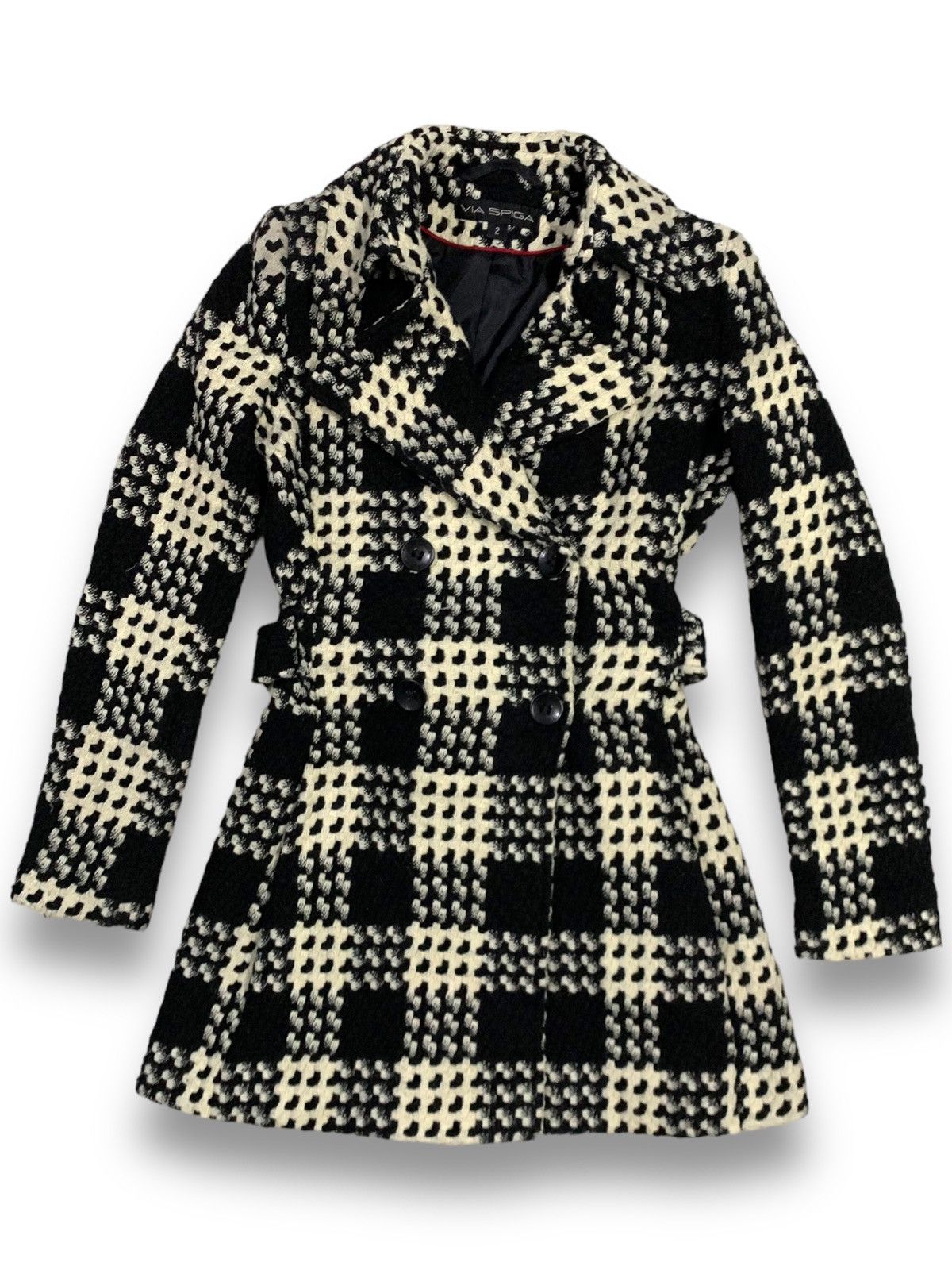 Vintage Via Spiga Wool Blend Woven Plaid Trench Coat