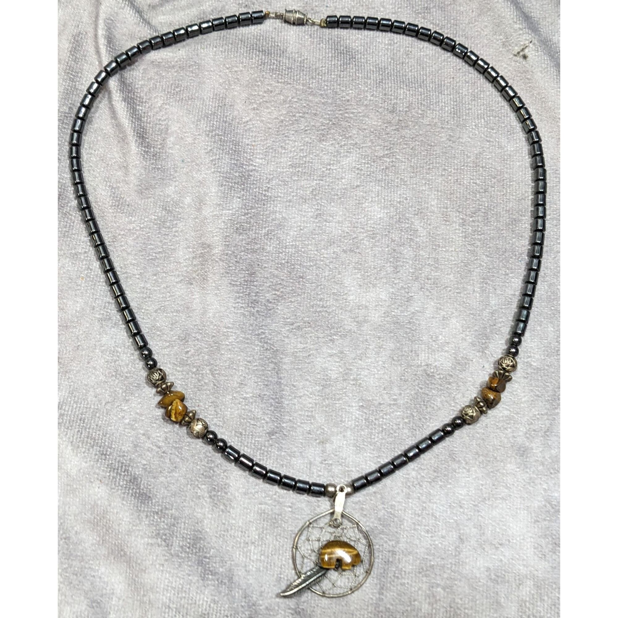Other Vintage 90s Native Hematite And Tiger Eye Dream Catcher Neck Size ONE SIZE - 6 Thumbnail