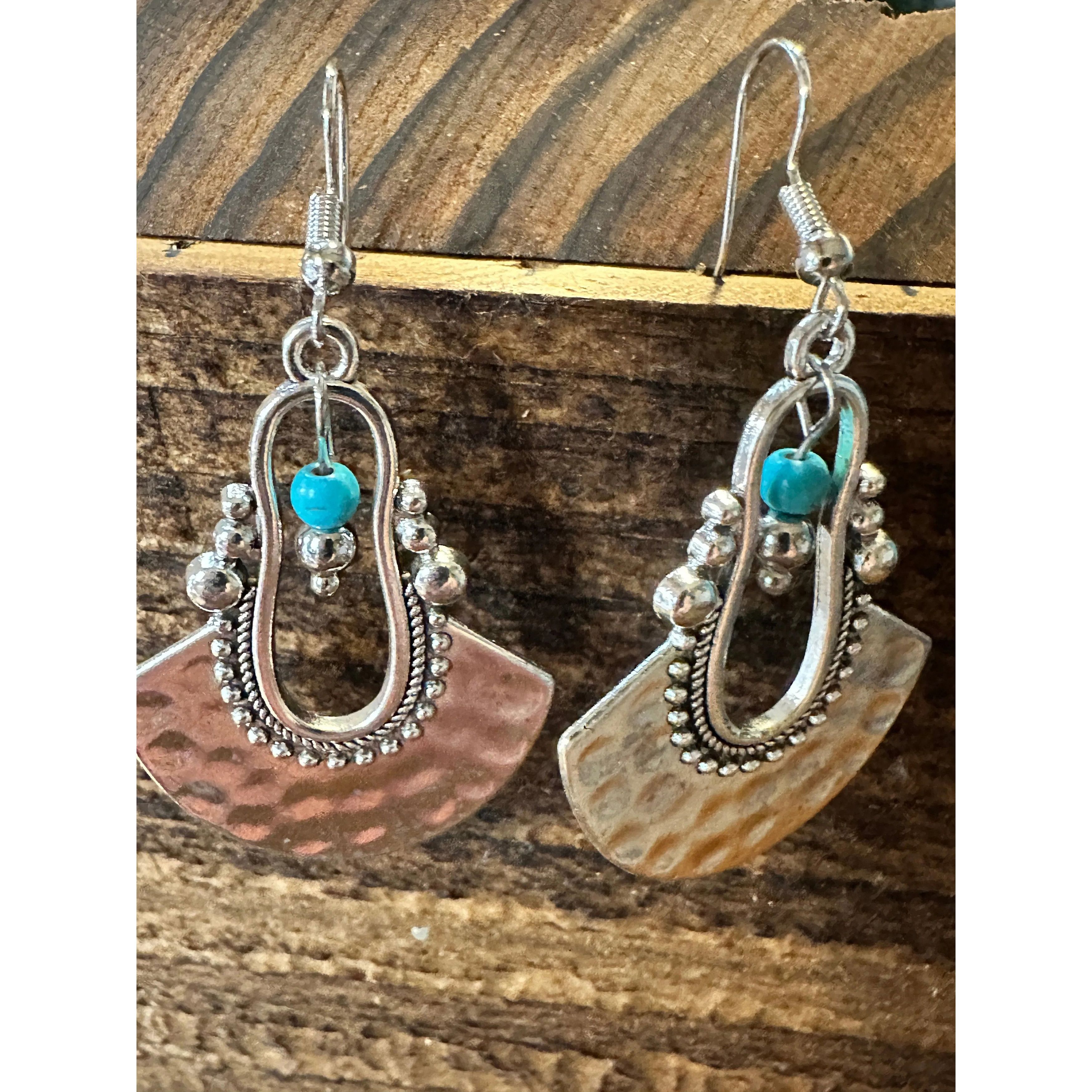 Other Boho Hippie Western Cowgirl Turquoise Stone Fan Silver Drop Size ONE SIZE - 4 Thumbnail