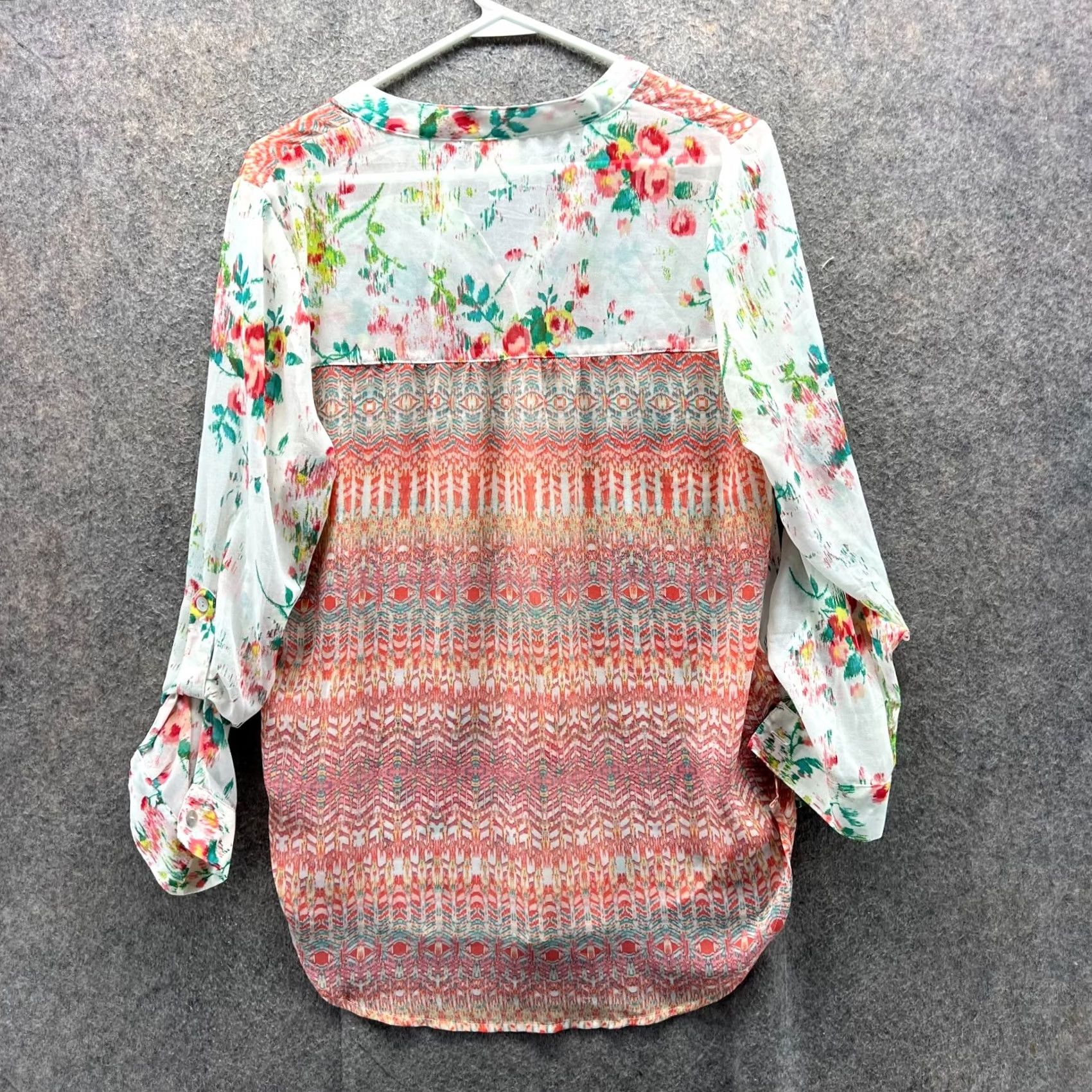Sunflower FLOWER Blouse Shirt Women M Multicolor Floral 3/4 Sleeve Sheer Button Front Casual Summer Spring Fall Size M / US 6-8 / IT 42-44 - 2 Thumbnail