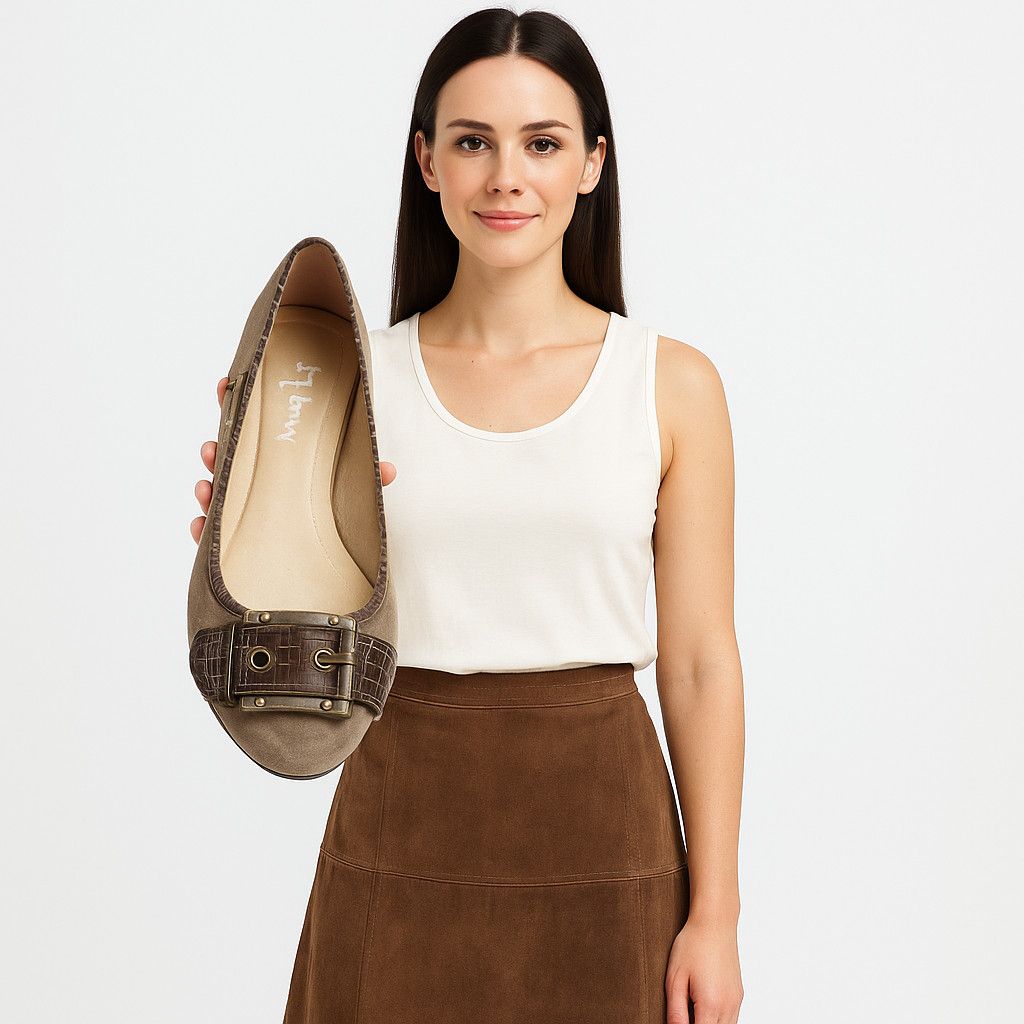 fs/ny Taupe Suede Brown Croc Detail Buckle Ballet Flat RARE