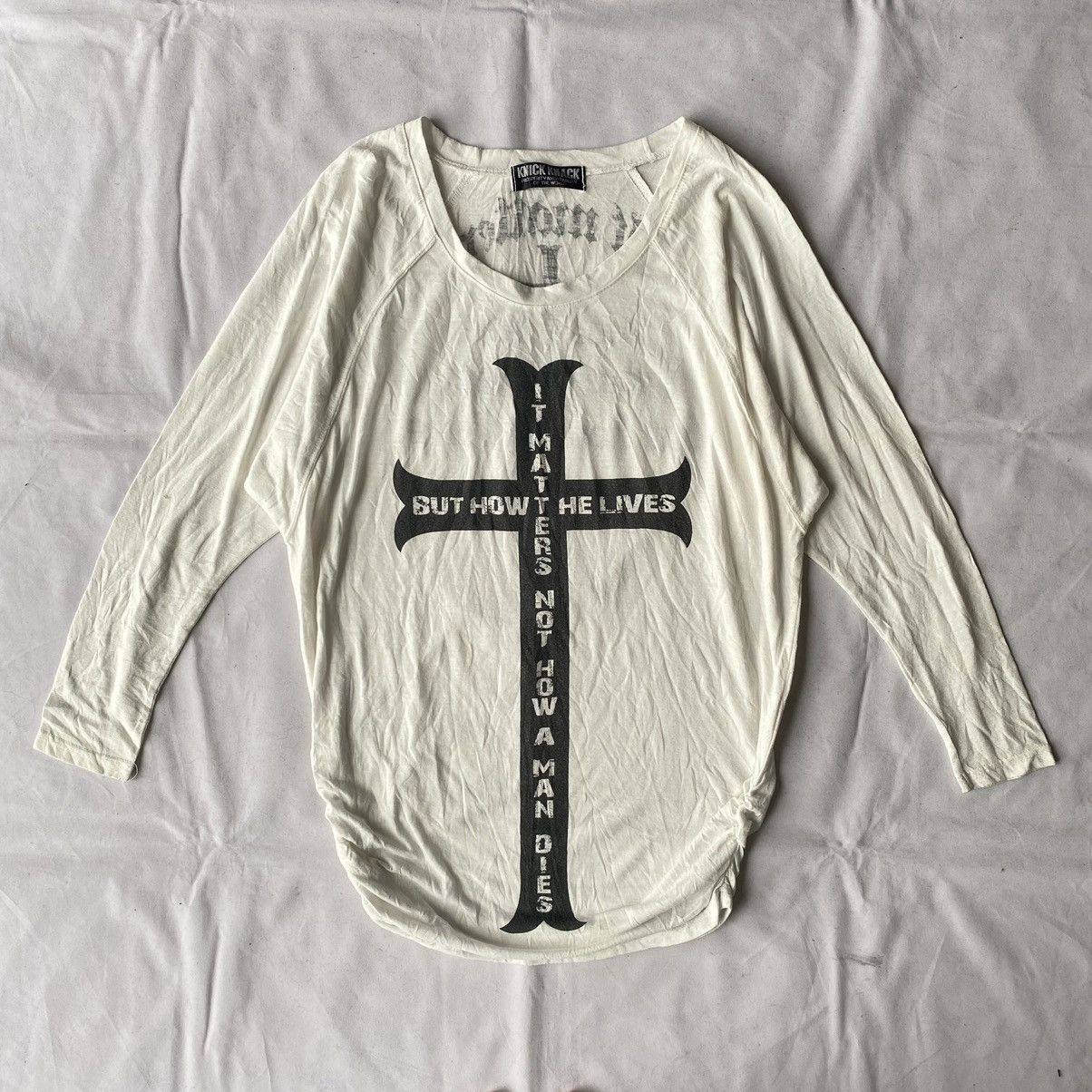 If Six Was Nine × Japanese Brand × Le Grande Bleu (L.G.B.) Y2K Edgy Gothic Grunge Cross “It Matters” Ruched Hem Tees Size L / US 10 / IT 46 - 2 Thumbnail