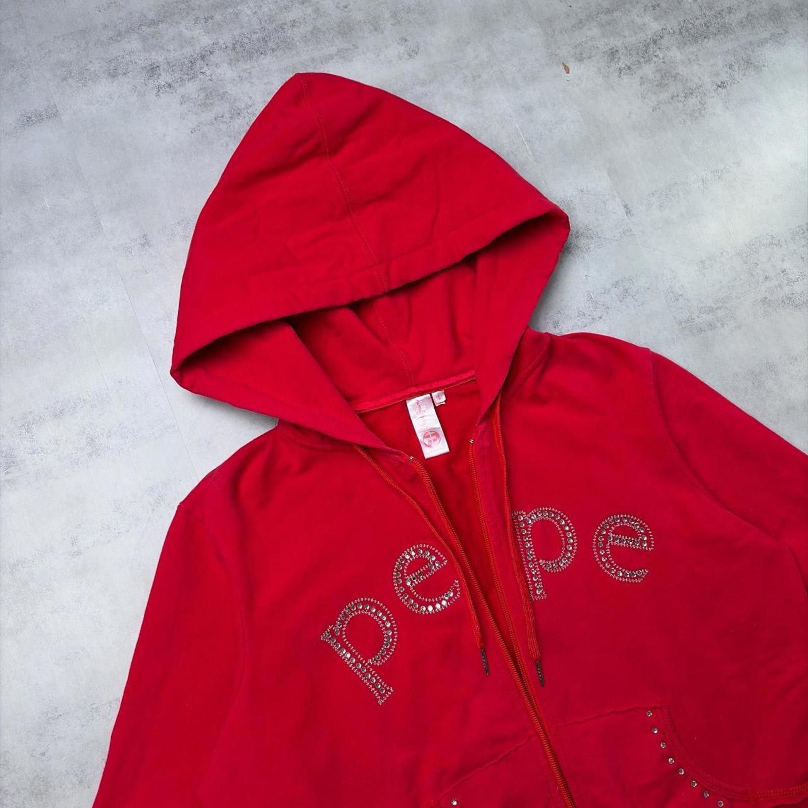 Pepe Jeans Y2K Red Pep Jeans Grunge Rhinestone Skater Zip Up Hoodie Size L / US 10 / IT 46 - 6 Thumbnail