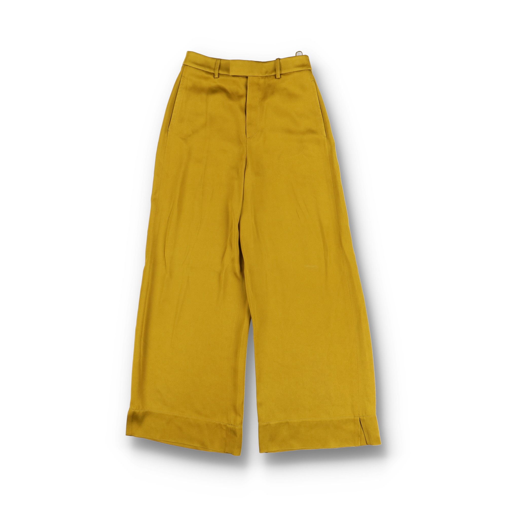 Saint Laurent Paris Yellow Satin Wide-Leg High-Waisted Trousers Size 25" / US 0 / IT 36 - 2 Thumbnail
