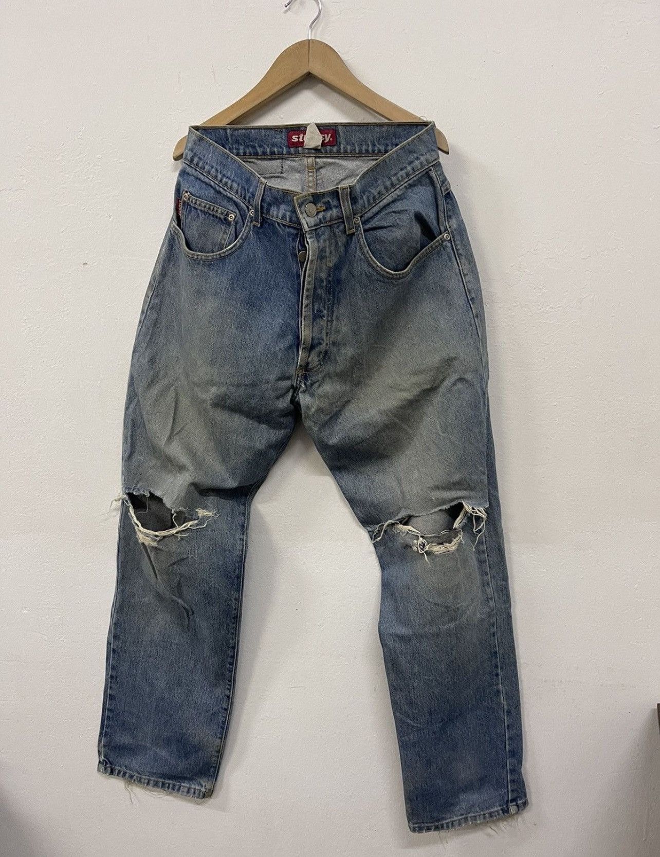 Stussy × Vintage Rip distressed rework Stussy denim Size US 33 - 2 Thumbnail