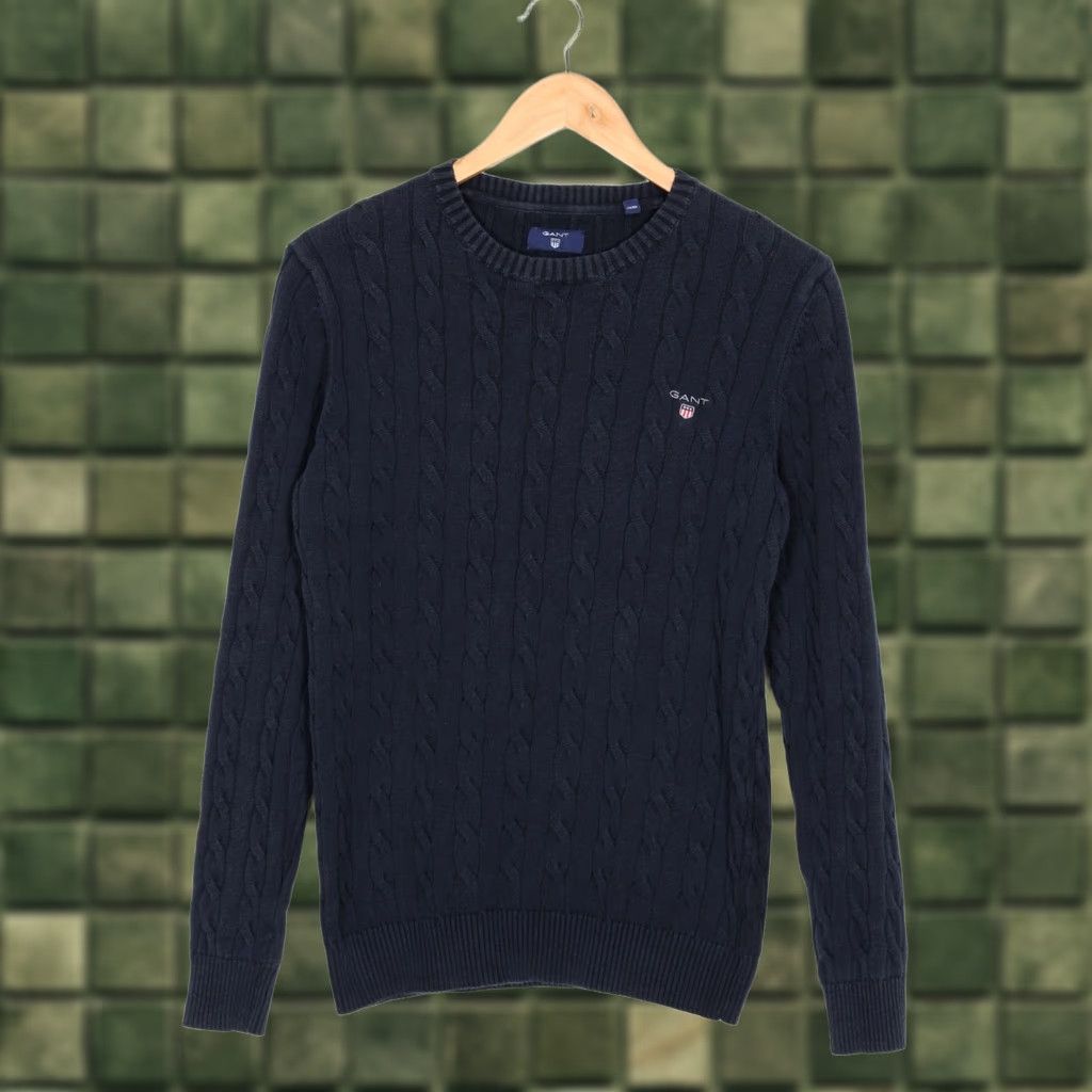 Gant GANT Jumper Sweater Men Size S Cotton Crew Neck VR0458 blue Cable Knit Size US S / EU 44-46 / 1 - 1 Thumbnail