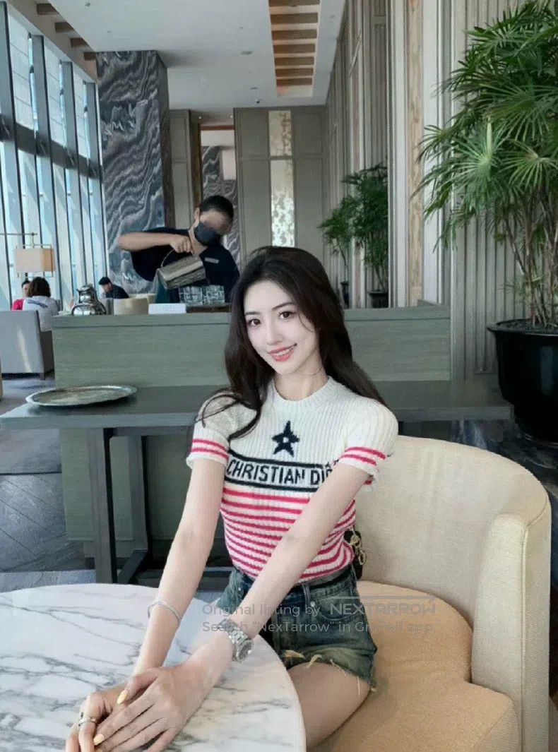 Dior Dior Pink and white striped jacquard knitted short sleeves Size XXS / US 00 / IT 34 - 7 Thumbnail