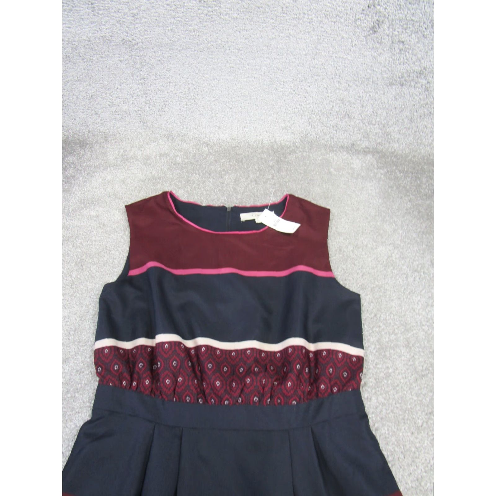 Loft VINTAGE Loft Shift Dress Womens 2 Burgundy Red Striped Sleeveless NEW Size XS / US 0-2 / IT 36-38 - 2 Thumbnail